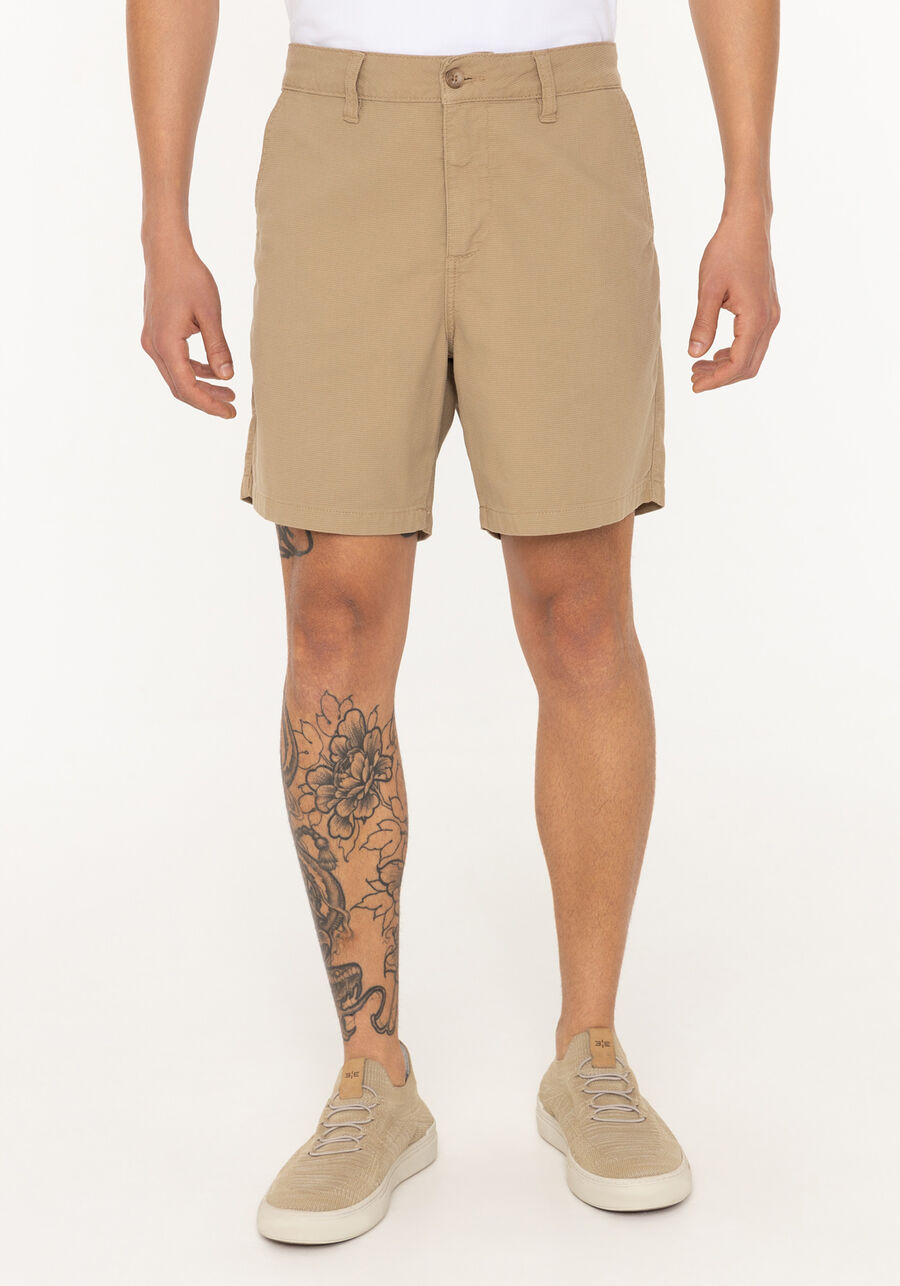 Shorts Reto Masculino Em Sarja Texturizada Com Elastano, CAQUI RAIZ. Shorts Reto Masculino Em Sarja Texturizada Com Elastano, CAQUI RAIZ, large.