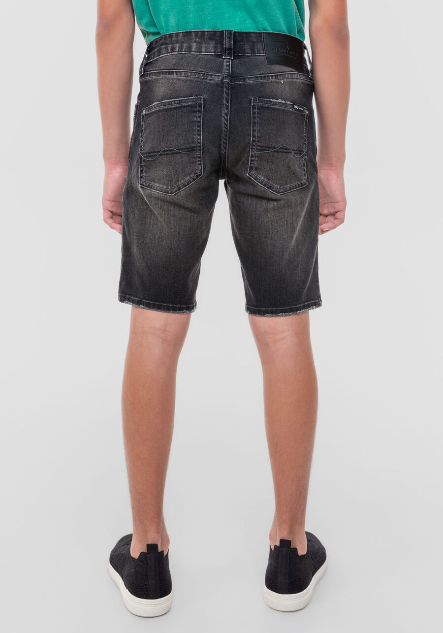 Bermuda Jeans Juvenil Reta com Elastano, PRETO REATIVO, large.