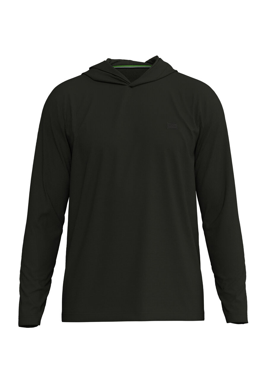Camiseta De Mangas Longas Com Capuz Em Malha Leve, PRETO. Camiseta De Mangas Longas Com Capuz Em Malha Leve, PRETO, large.