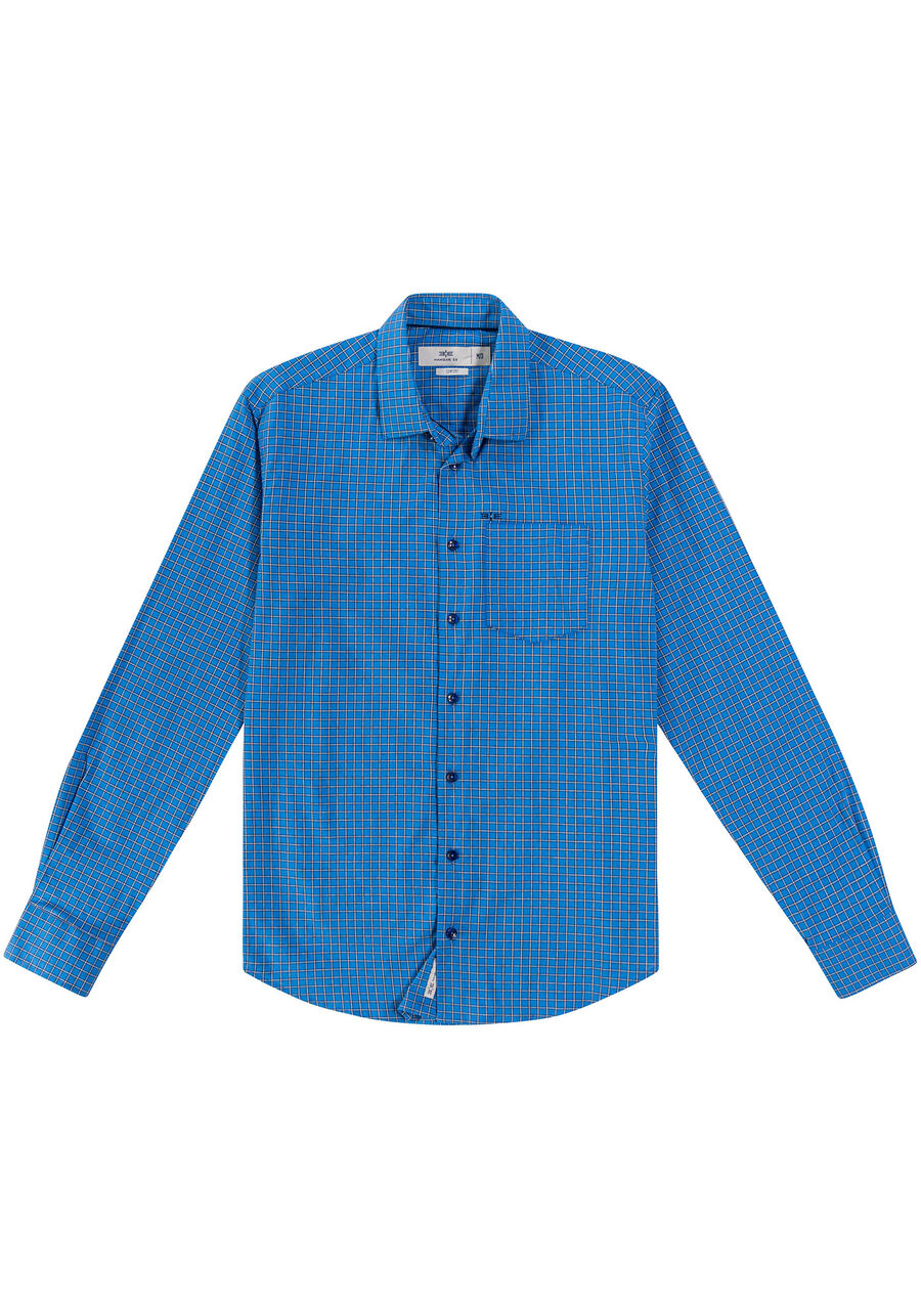 Camisa Masculina Comfort  em Tricoline Stretch, AZUL SPARK, large.