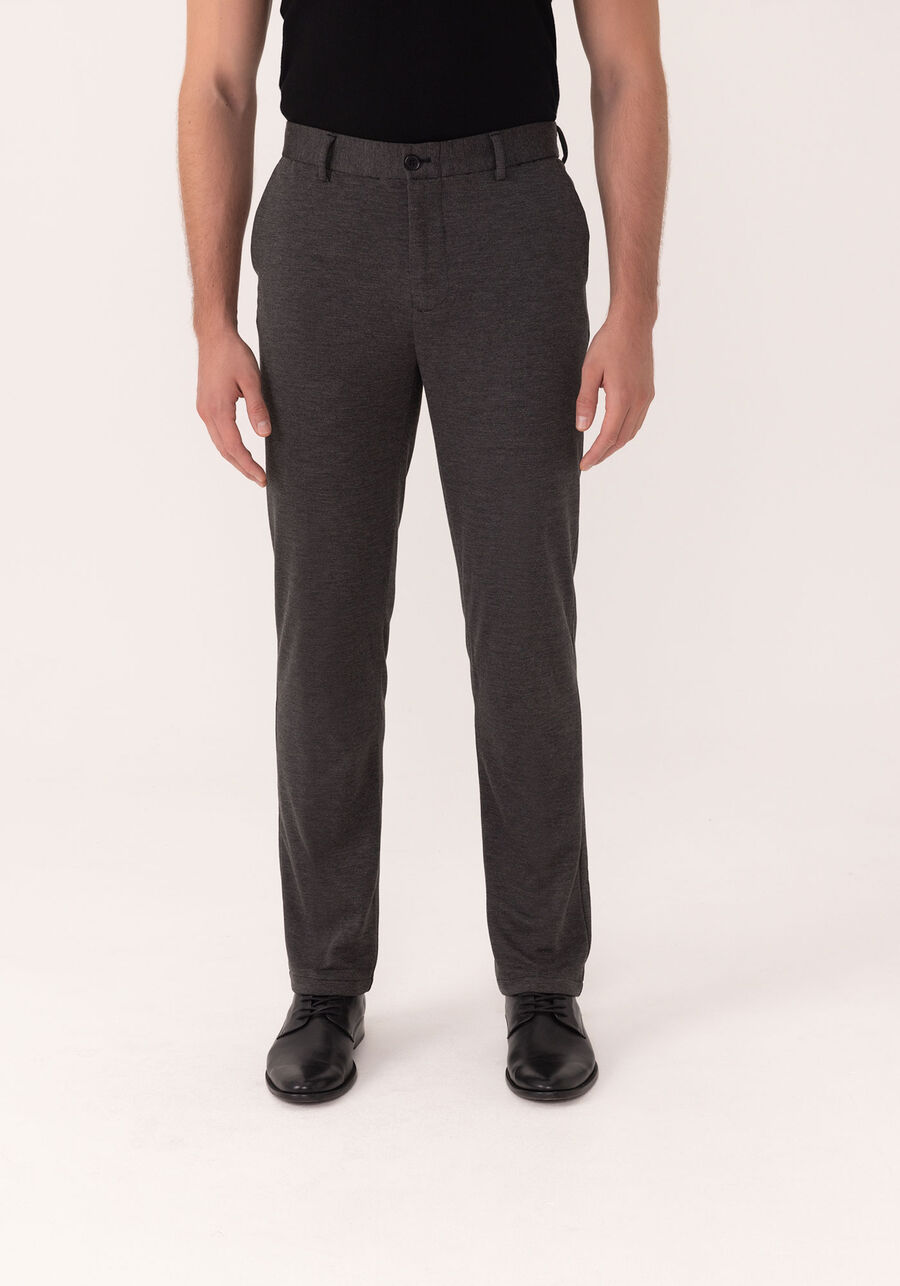 Calça Com Bolsos E Passantes No Cós Em Malha Flex, PRETO REATIVO. Calça Com Bolsos E Passantes No Cós Em Malha Flex, PRETO REATIVO, large.