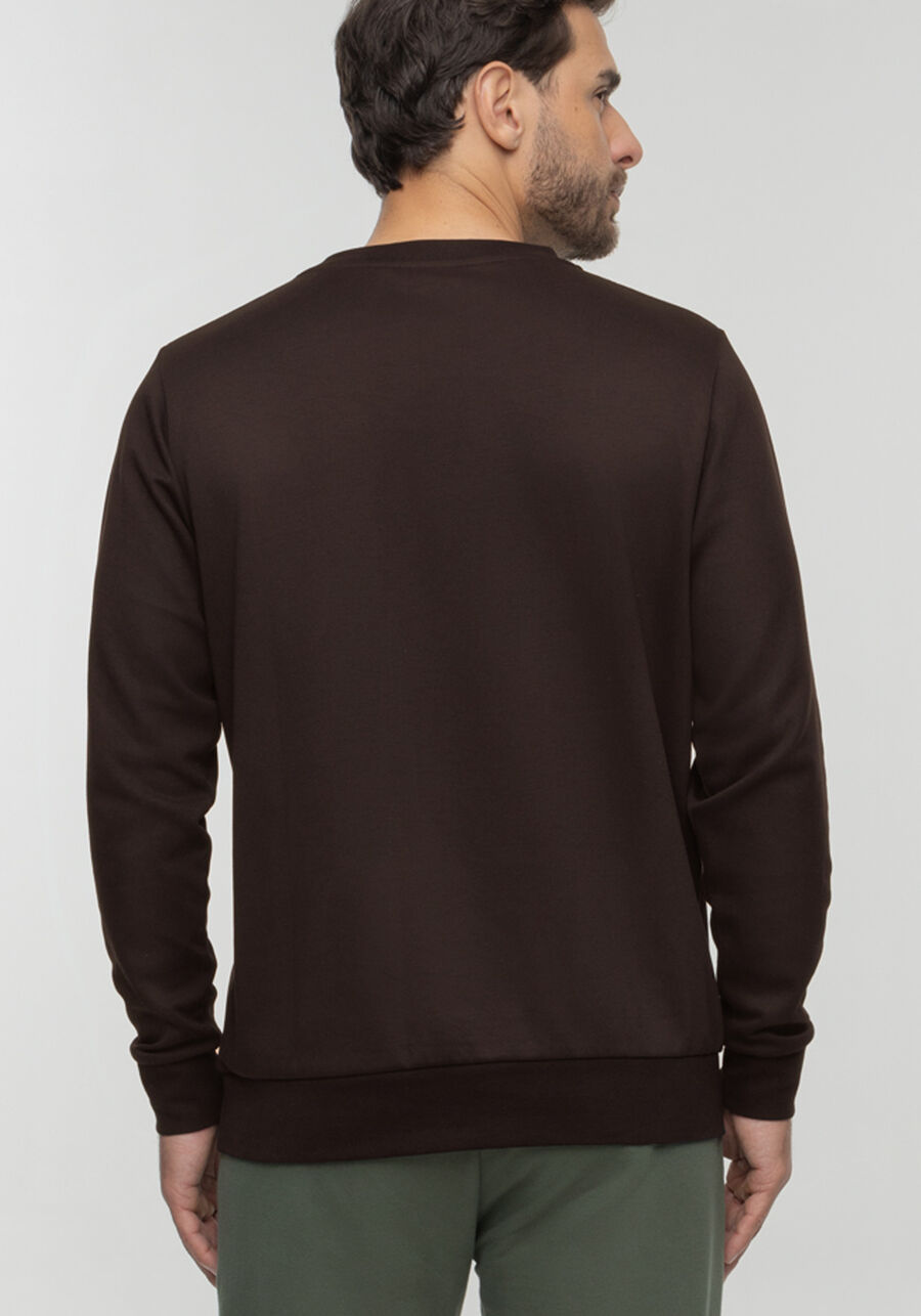 Blusão Masculino Com Punho E Gola Redonda Em Malha Premium, MARROM EGGPLANT. Blusão Masculino Com Punho E Gola Redonda Em Malha Premium, MARROM EGGPLANT, large.