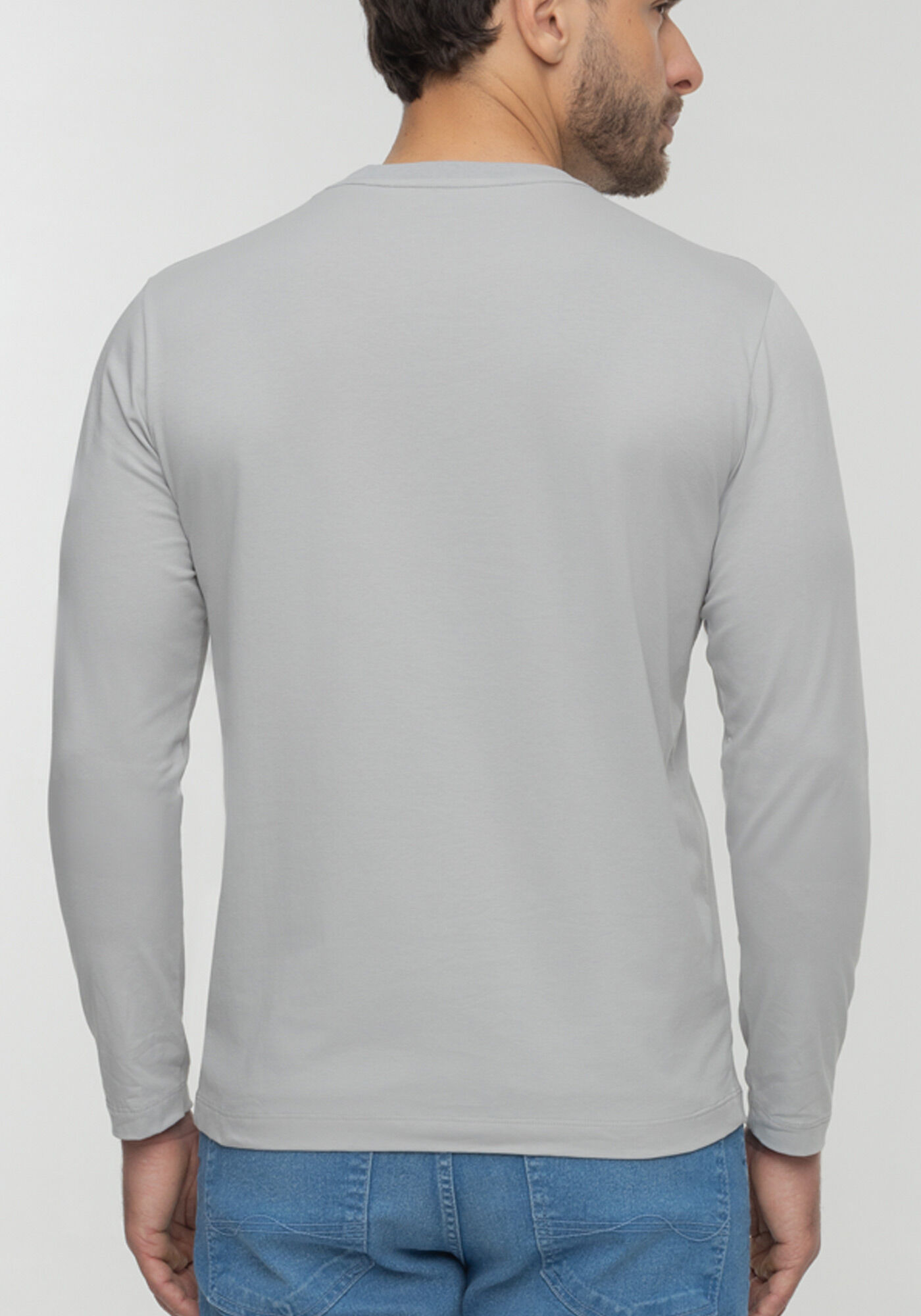 Camiseta Com Gola Redonda E Manga Longa Em Malha Respons&aacute;vel, CINZA GLISTEN, large.