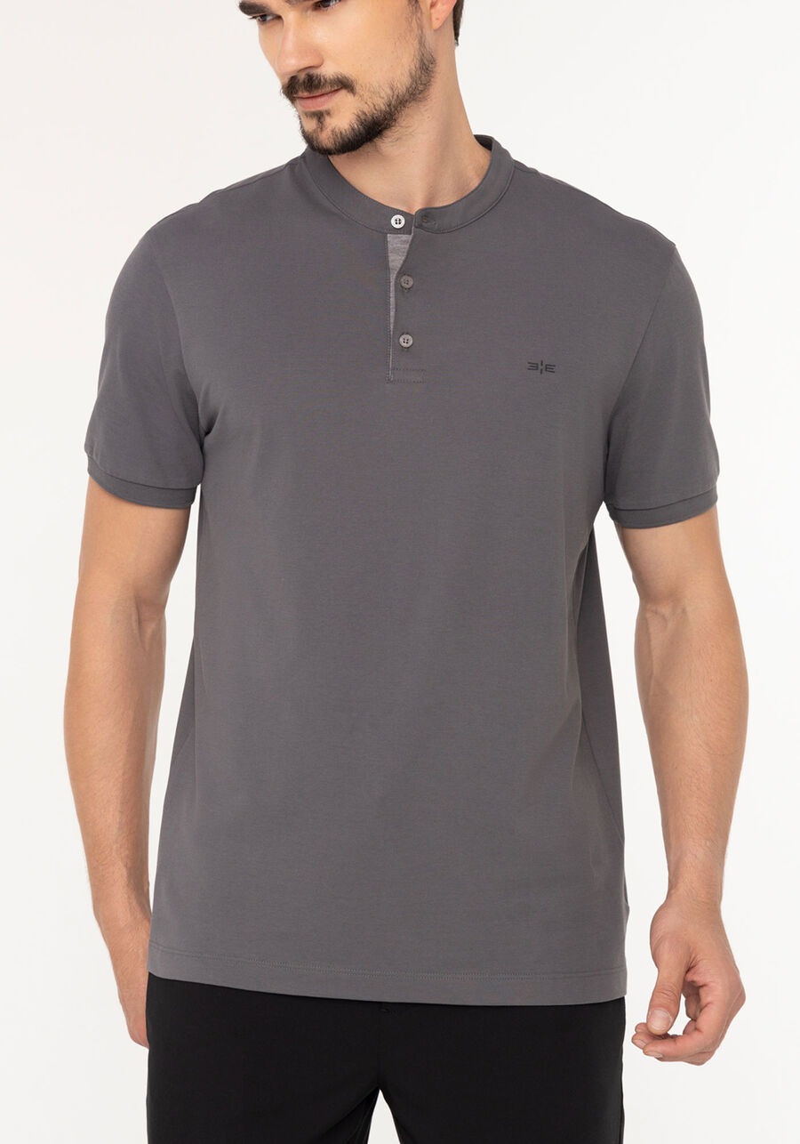 Camisa Com Gola Padre Em Malha Piquet De Algodão Pima, CINZA NIGHTCALL. Camisa Com Gola Padre Em Malha Piquet De Algodão Pima, CINZA NIGHTCALL, large.