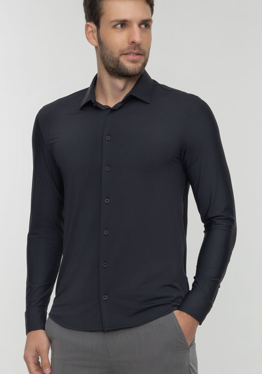 Camisa Slim Fit De Mangas Longas Com Proteção UV, PRETO. Camisa Slim Fit De Mangas Longas Com Proteção UV, PRETO, large.