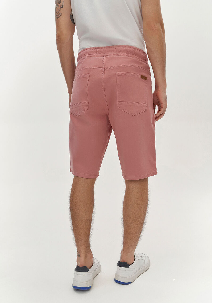 Bermuda Jogging Com Bolsos Em Sarja Denim Malha, ROSA FAIRY. Bermuda Jogging Com Bolsos Em Sarja Denim Malha, ROSA FAIRY, large.