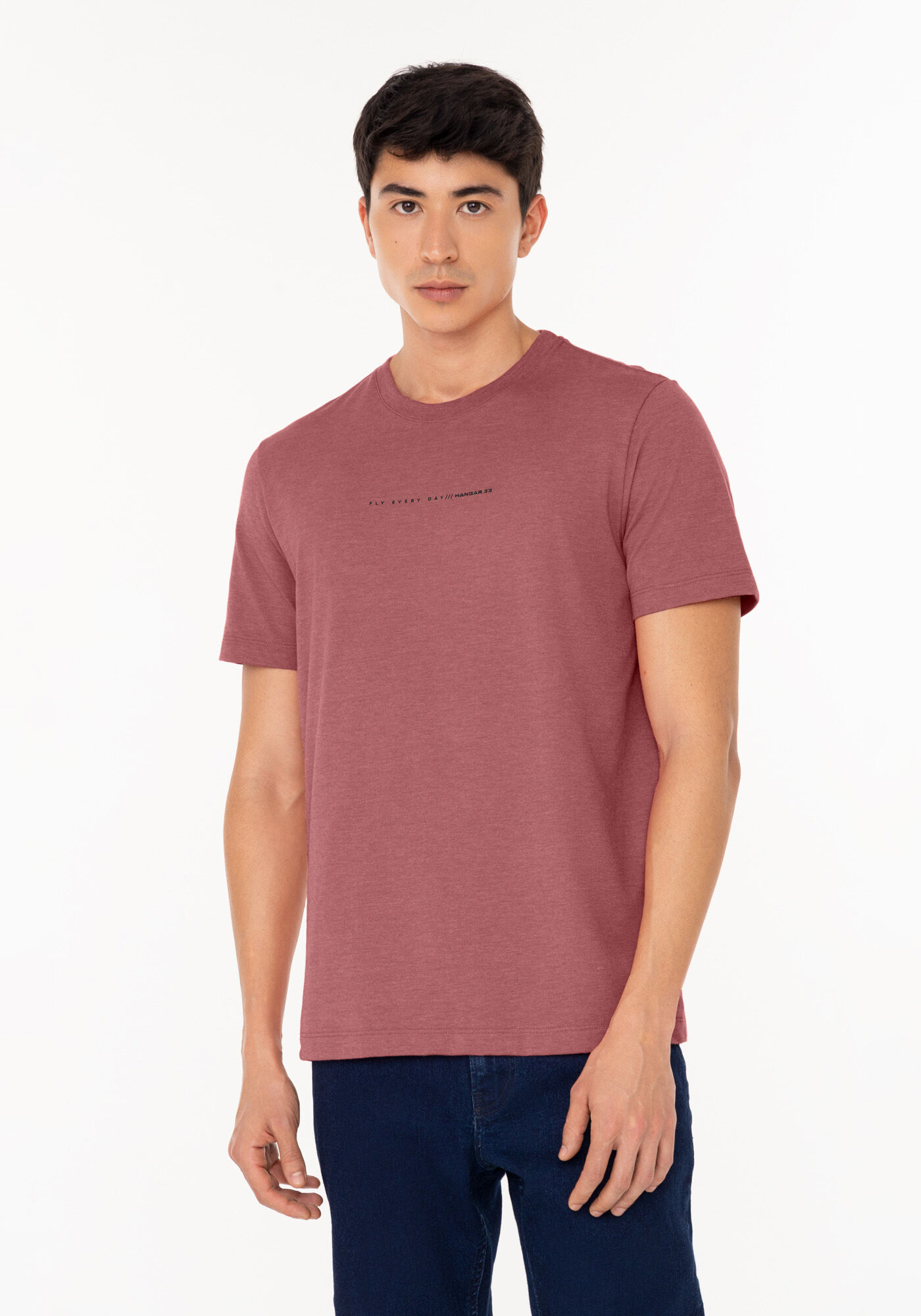 Camiseta De Mangas Curtas Em Malha Mesclada Com Estampa, ROSA ASTRO, large.