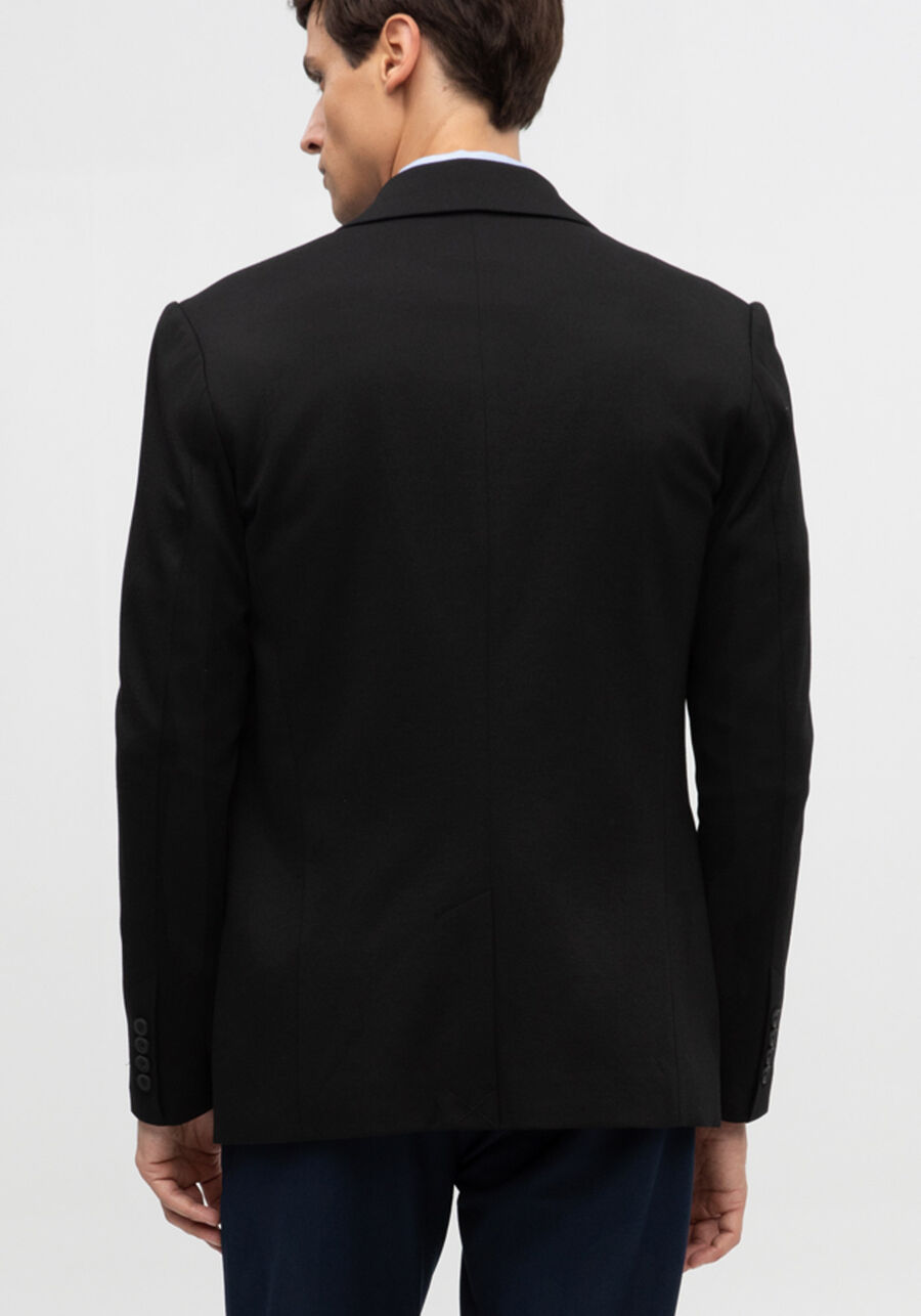 Blazer Slim Com Lapelas Em Malha, PRETO REATIVO. Blazer Slim Com Lapelas Em Malha, PRETO REATIVO, large.