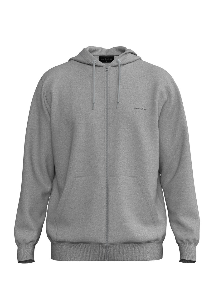 Jaqueta Com Capuz E Zíper Em Moletom Sem Felpa, MESCLA MEDIO. Jaqueta Com Capuz E Zíper Em Moletom Sem Felpa, MESCLA MEDIO, large.