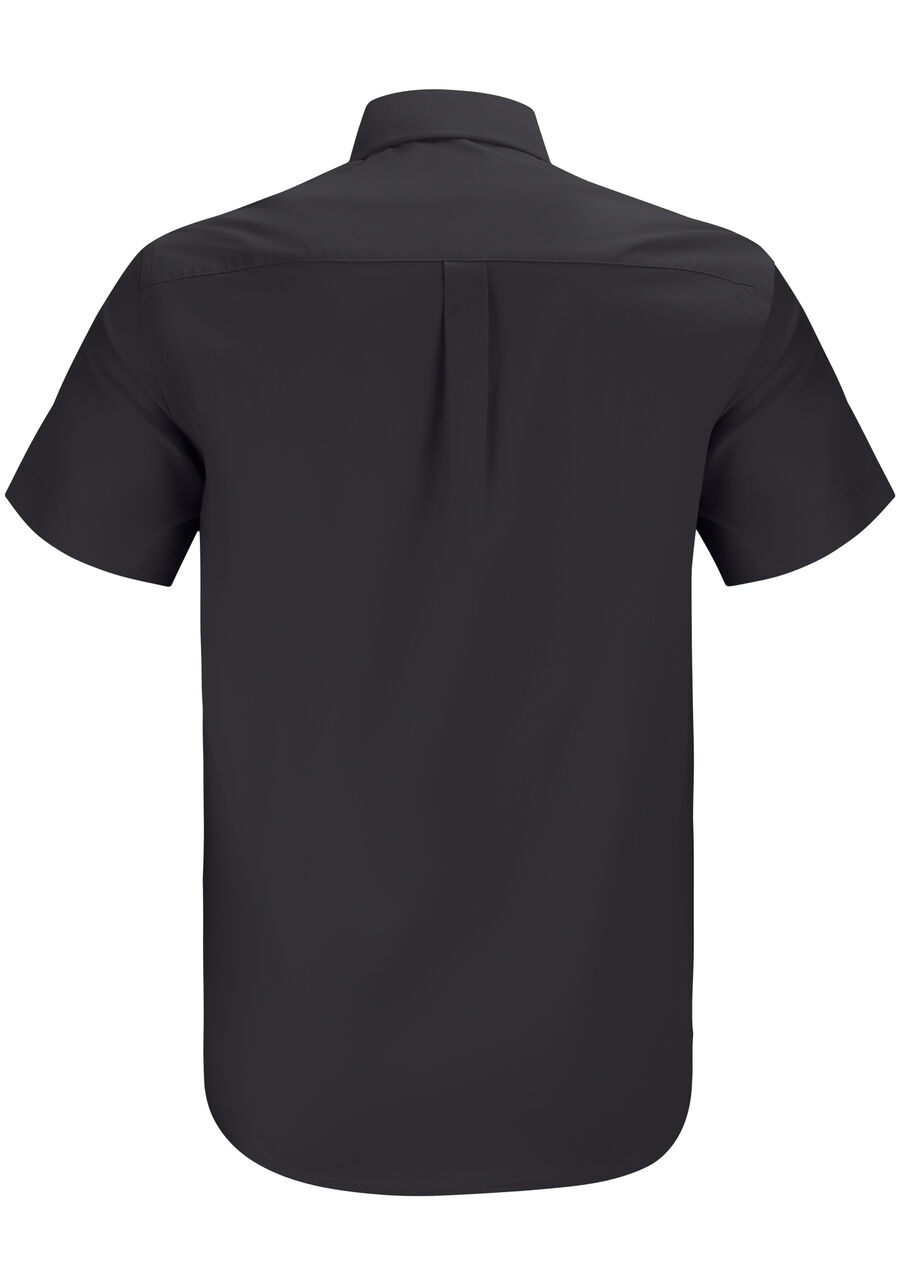 Camisa Comfort De Mangas Curtas Com Bolso Funcional Bordado, PRETO REATIVO. Camisa Comfort De Mangas Curtas Com Bolso Funcional Bordado, PRETO REATIVO, large.