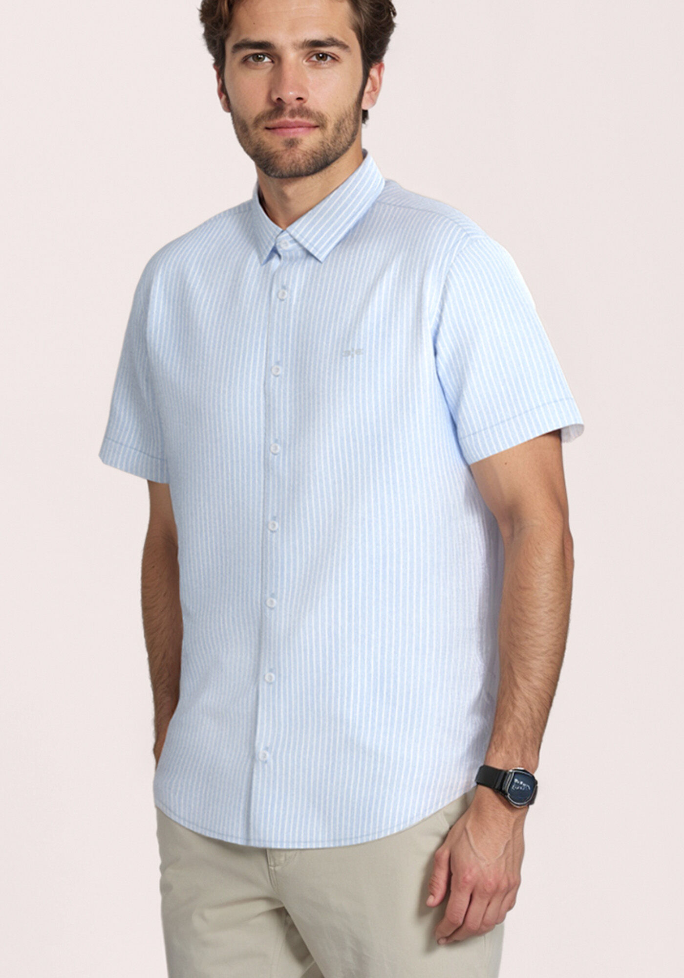 Camisa De Mangas Curtas Slim Fit, AZUL BRIGHT, large.
