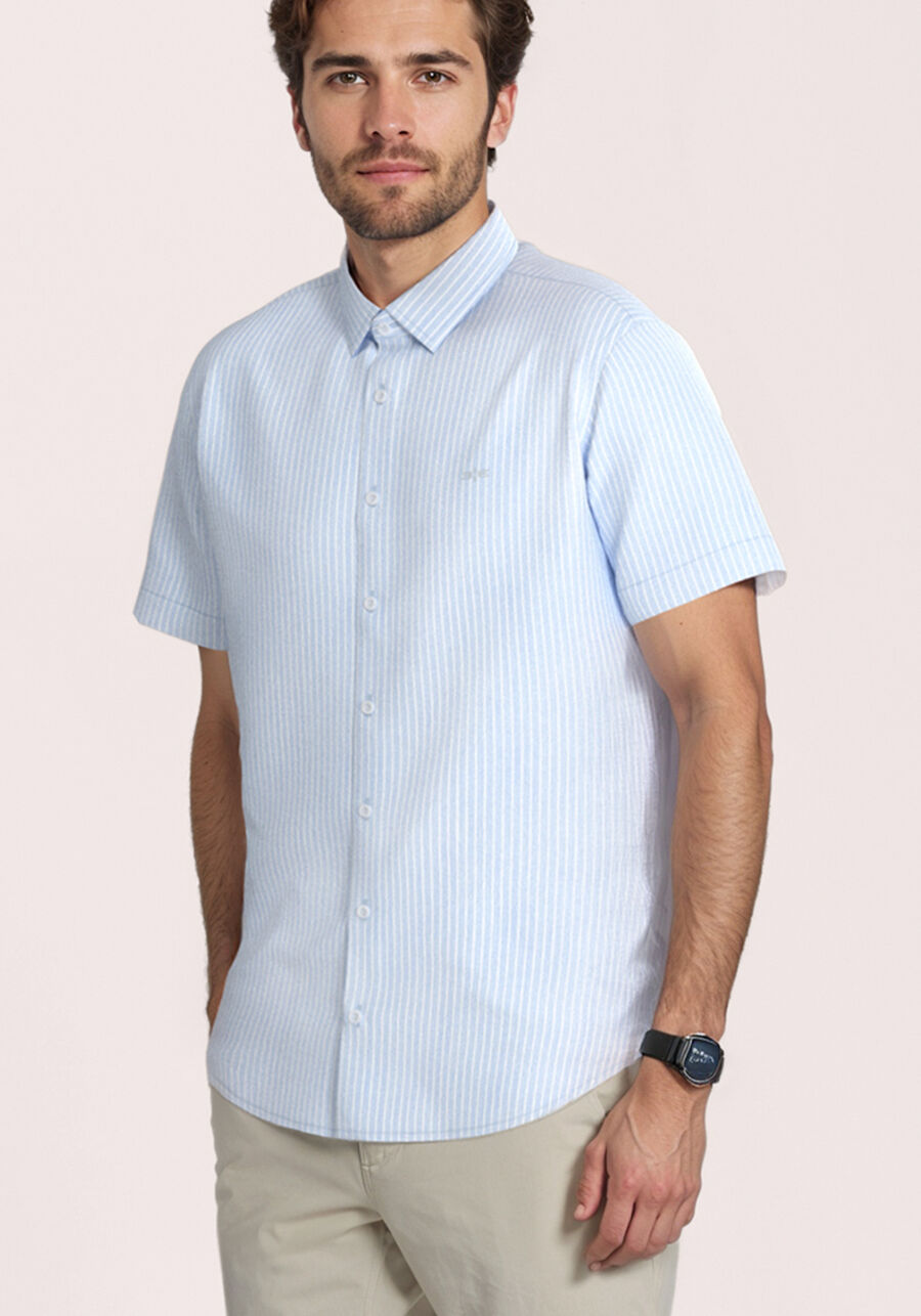 Camisa De Mangas Curtas Slim Fit, AZUL BRIGHT. Camisa De Mangas Curtas Slim Fit, AZUL BRIGHT, large.