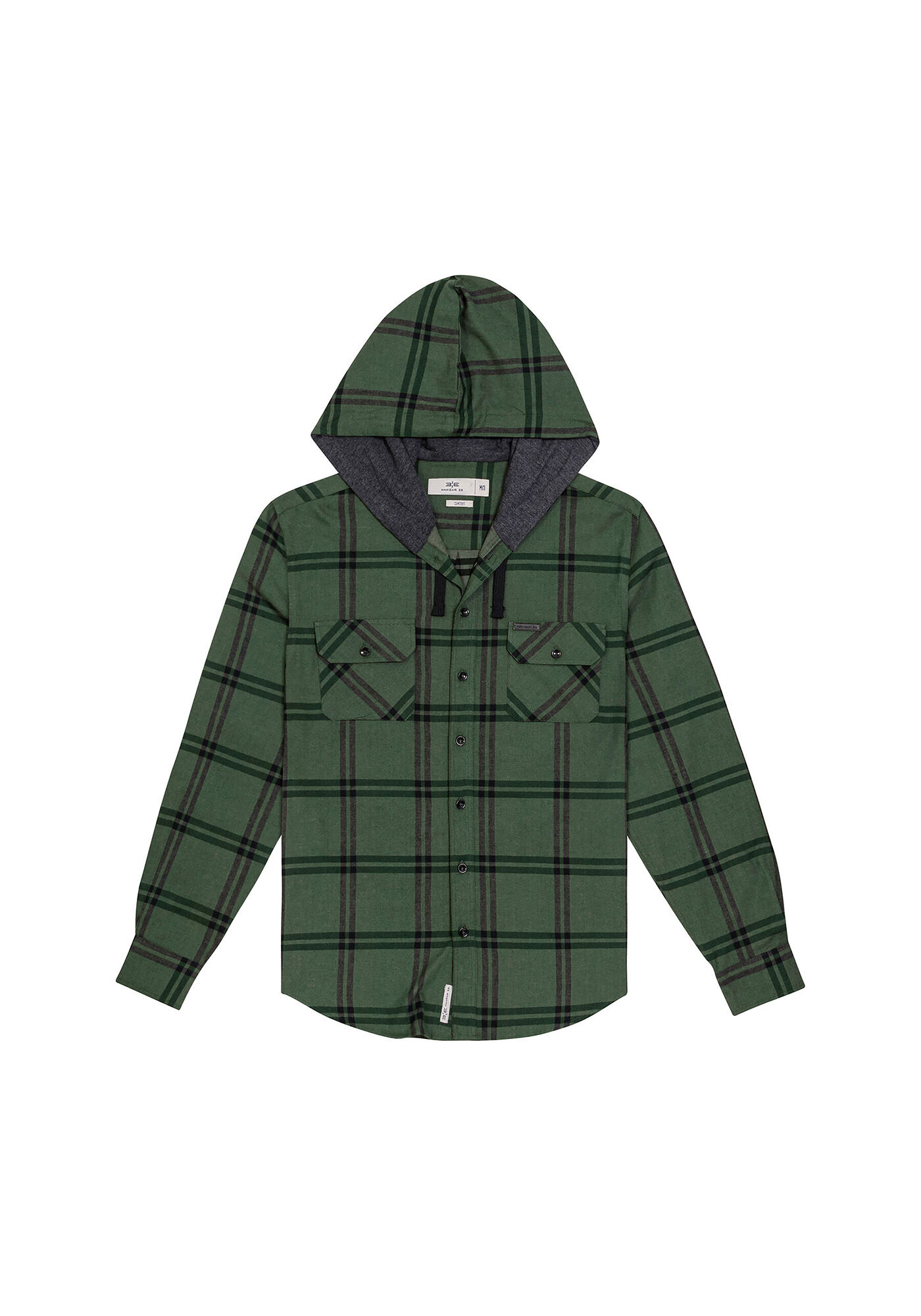 Camisa Capuz Flanela Xadrez Comfort, VERDE GOLF, large.