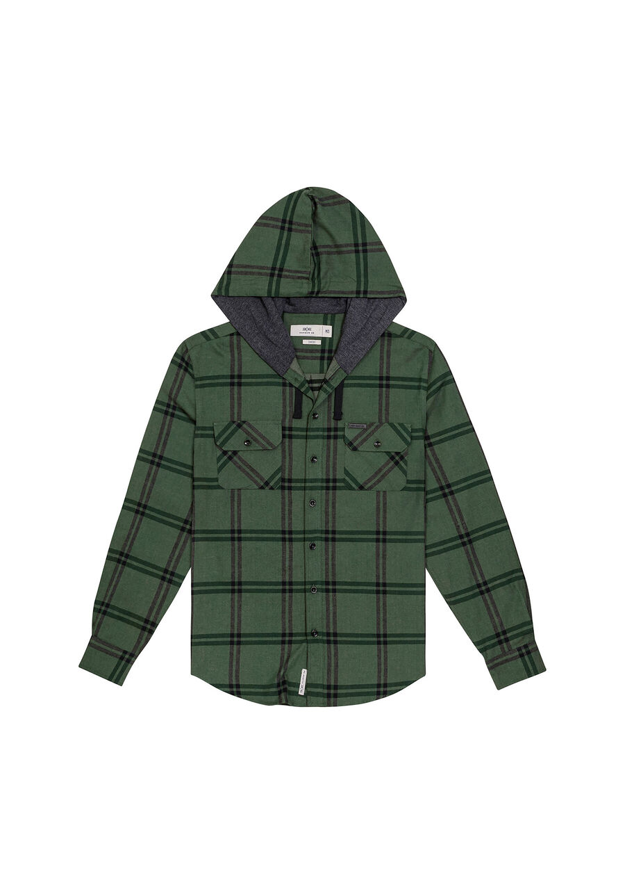 Camisa Capuz Flanela Xadrez Comfort, VERDE GOLF. Camisa Capuz Flanela Xadrez Comfort, VERDE GOLF, large.