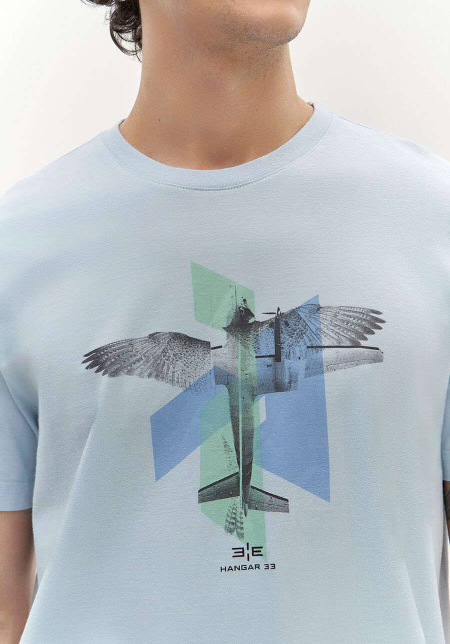 Camiseta Masculina em Malha Estampada, AZUL EXPRIM. Camiseta Masculina em Malha Estampada, AZUL EXPRIM, large.