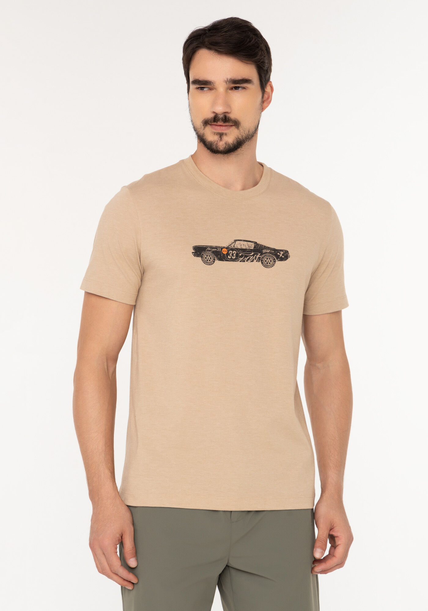 Camiseta De Mangas Curtas Com Estampa Em Malha Mesclada, BEGE MACCHIATO, large.