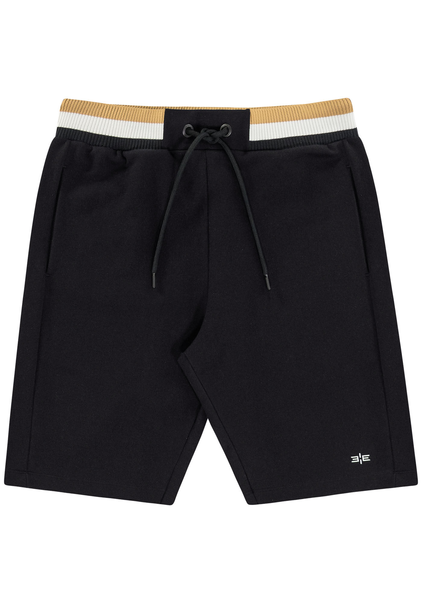 Bermuda Masculina em Moletom com Retil&iacute;nea C&oacute;s, PRETO, large.