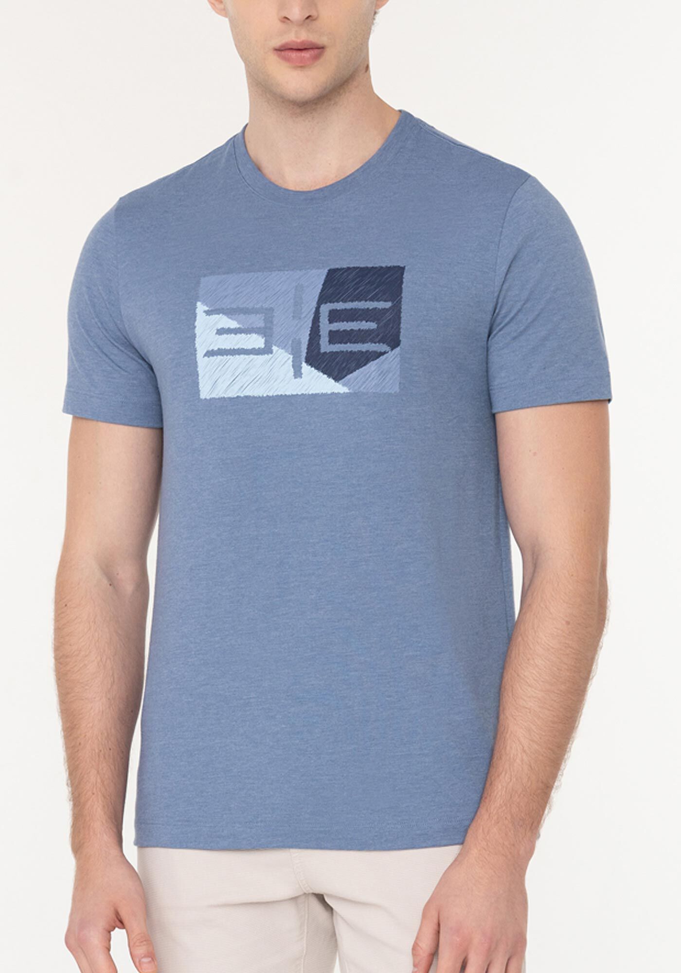 Camiseta Com Mangas Curtas E Estampa Em Malha Mesclada, MARINHO CRISTAL, large.