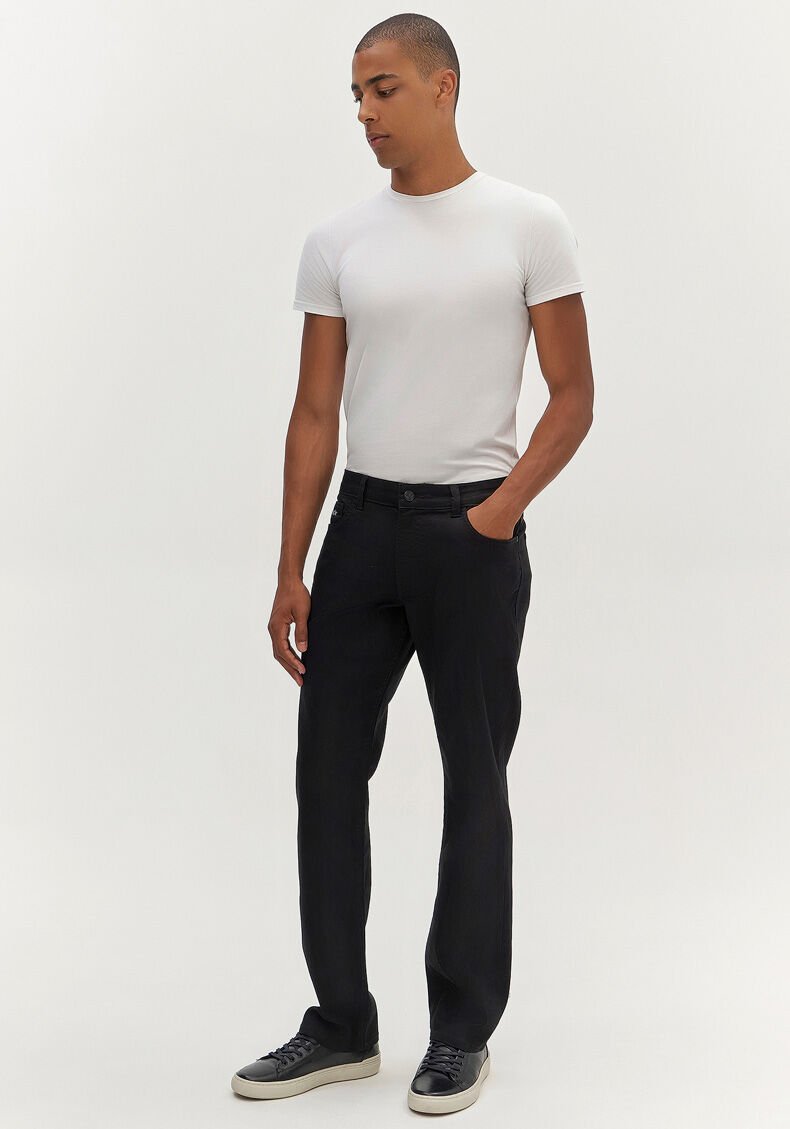 Cal&ccedil;a Reta Radial Amaciada Em Sarja Com Elastano N&atilde;o Desbota, PRETO REATIVO, large.