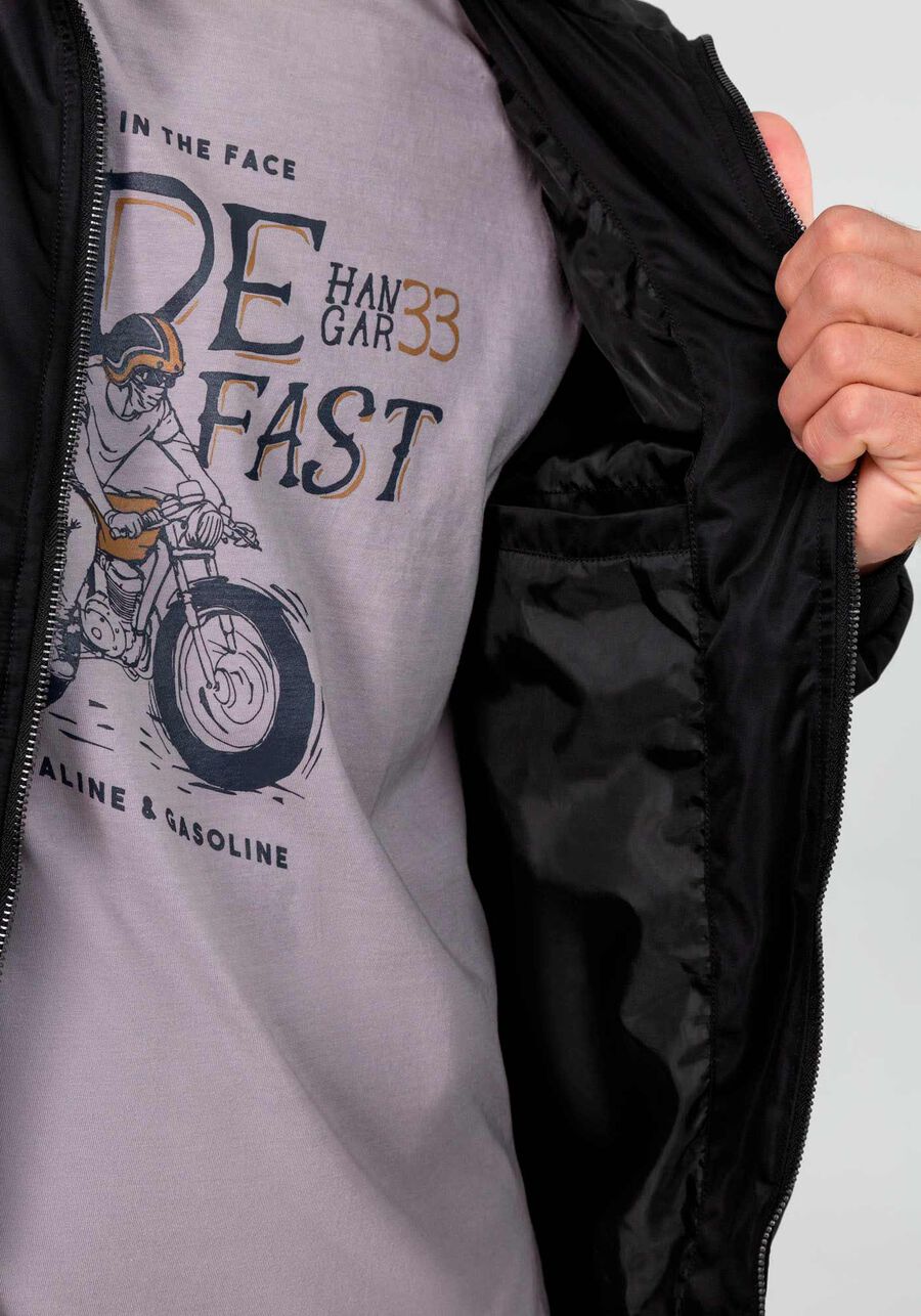 Jaqueta Bomber Masculina em Nylon, PRETO REATIVO. Jaqueta Bomber Masculina em Nylon, PRETO REATIVO, large.