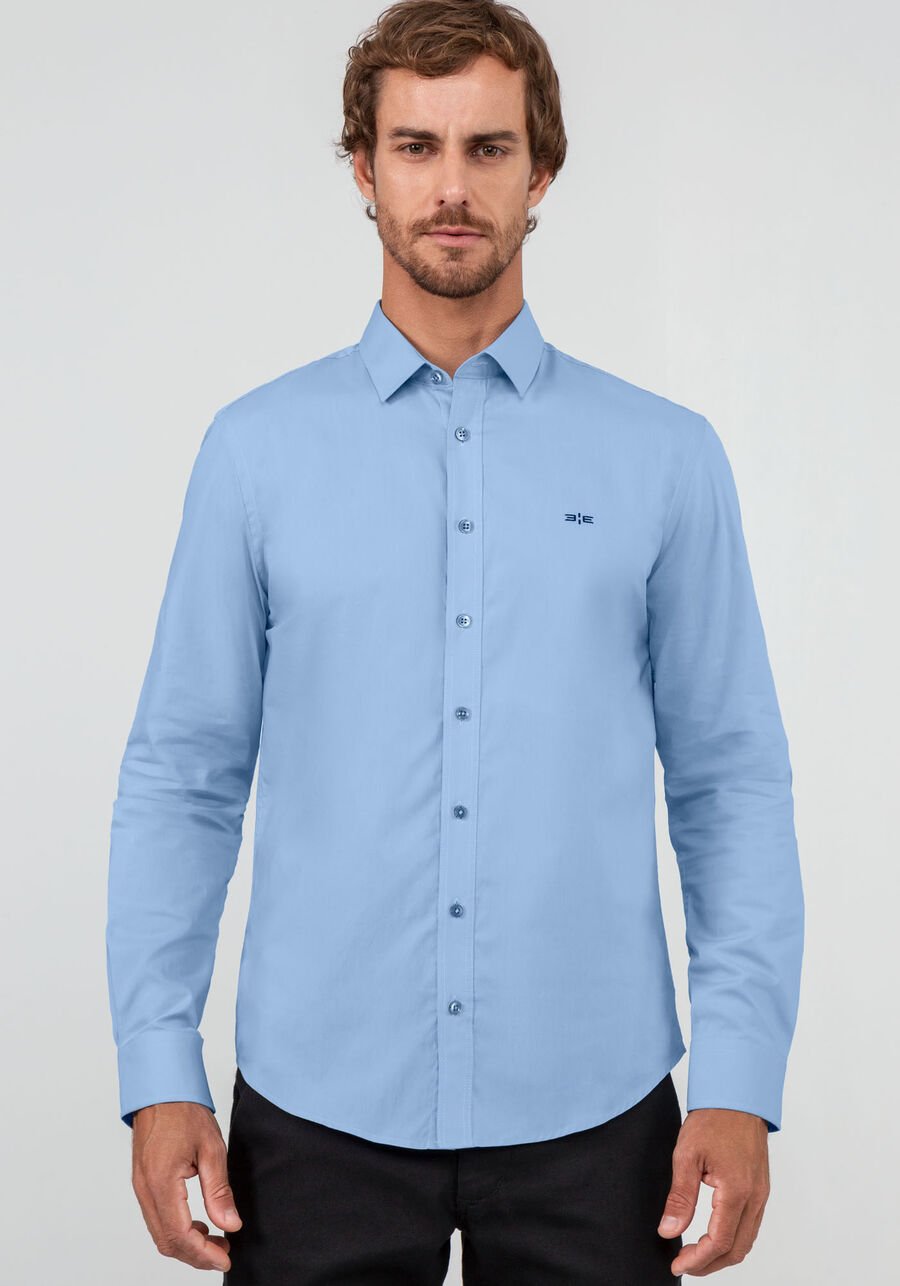 Camisa Masculina Slim Fit com Elasticidade, AZUL. Camisa Masculina Slim Fit com Elasticidade, AZUL, large.