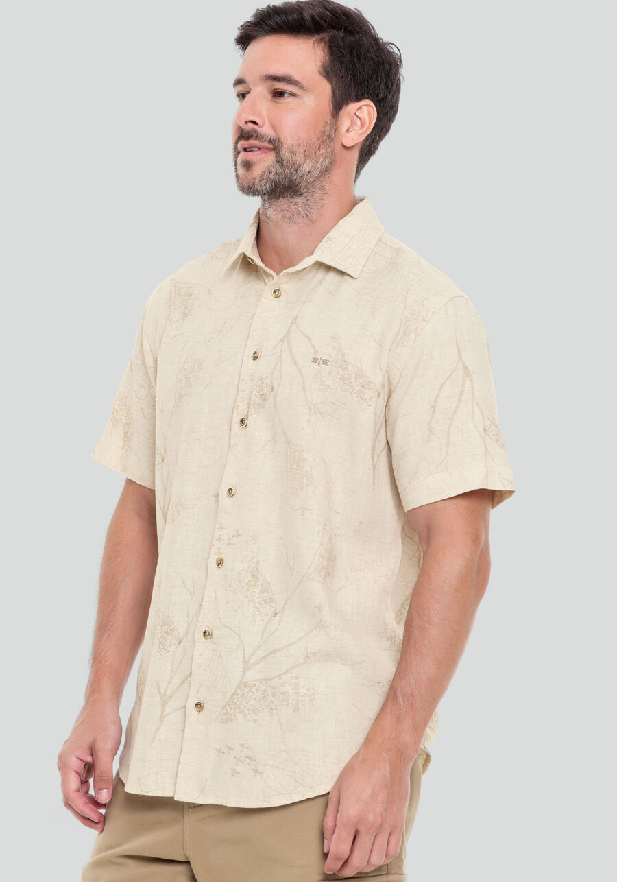 Camisa Manga Curta Masculina em Linho Estampada, GALHOS OFF. Camisa Manga Curta Masculina em Linho Estampada, GALHOS OFF, large.