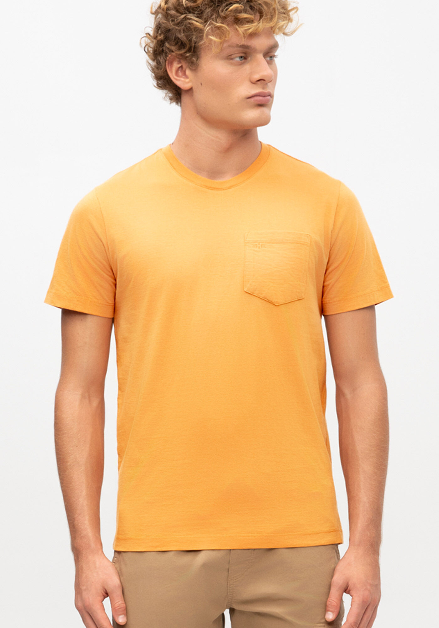 Camiseta Masculina em Malha com Bolso, AMARELO CURRY, large.