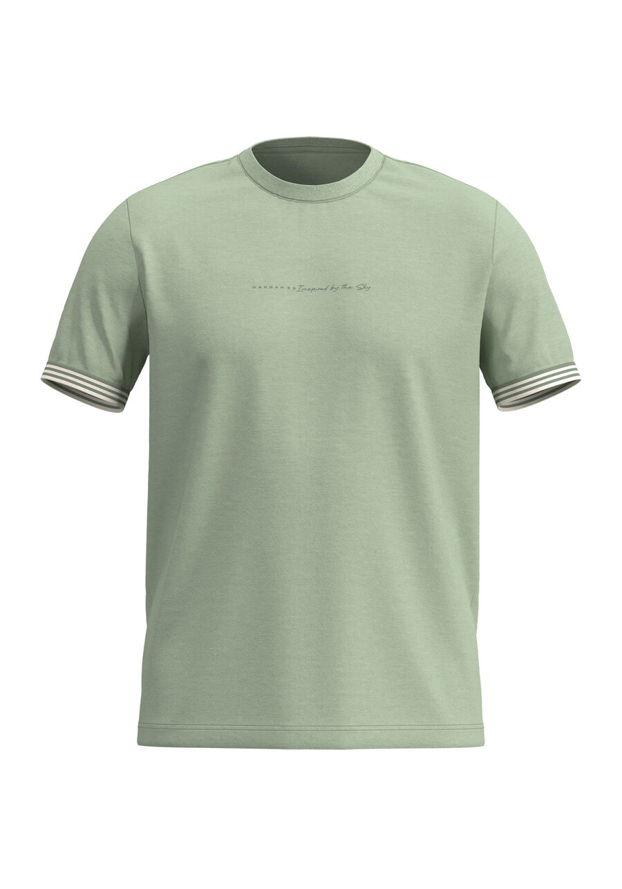 Camiseta De Mangas Curtas Com Retilínea Em Malha Mesclada, VERDE CHIARO. Camiseta De Mangas Curtas Com Retilínea Em Malha Mesclada, VERDE CHIARO, large.