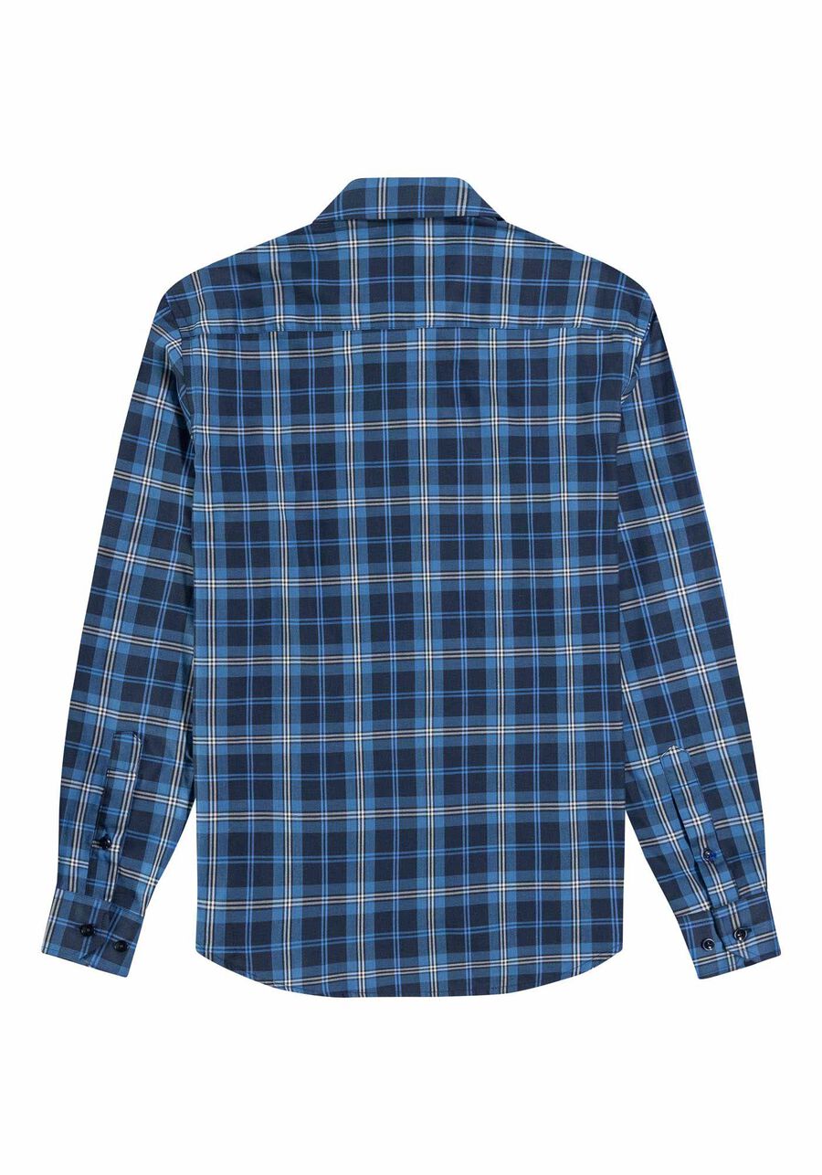 Camisa Masculina Slim Fit em Tecido Sarja Xadrez, MARINHO ACTION. Camisa Masculina Slim Fit em Tecido Sarja Xadrez, MARINHO ACTION, large.