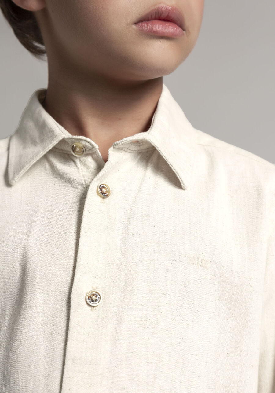 Camisa Infantil em Linho Tal Pai Tal Filho, BRANCO OFF WHITE, large.