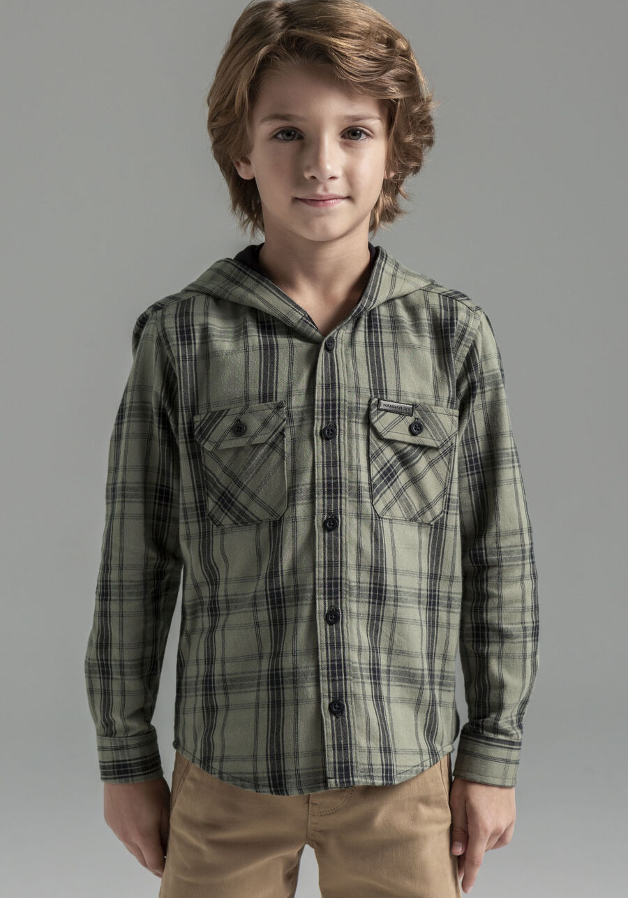 Camisa Infantil em Flanela Xadrez com Capuz, VERDE REIGN. Camisa Infantil em Flanela Xadrez com Capuz, VERDE REIGN, large.