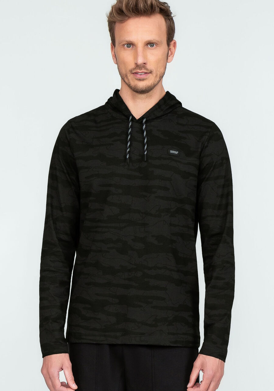 Camiseta Manga Longa com Capuz Tal Pai Tal Filho, GRID PRETO. Camiseta Manga Longa com Capuz Tal Pai Tal Filho, GRID PRETO, large.