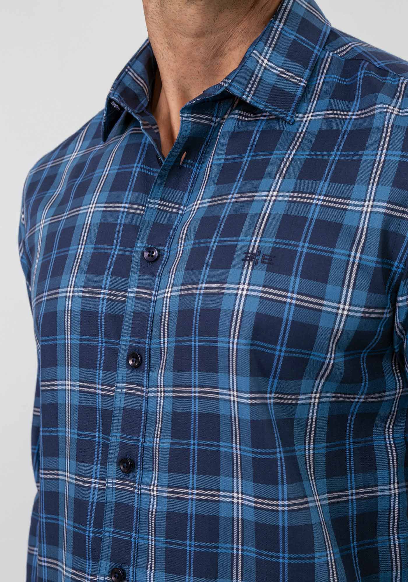 Camisa Masculina Slim Fit em Tecido Sarja Xadrez, MARINHO ACTION, large.