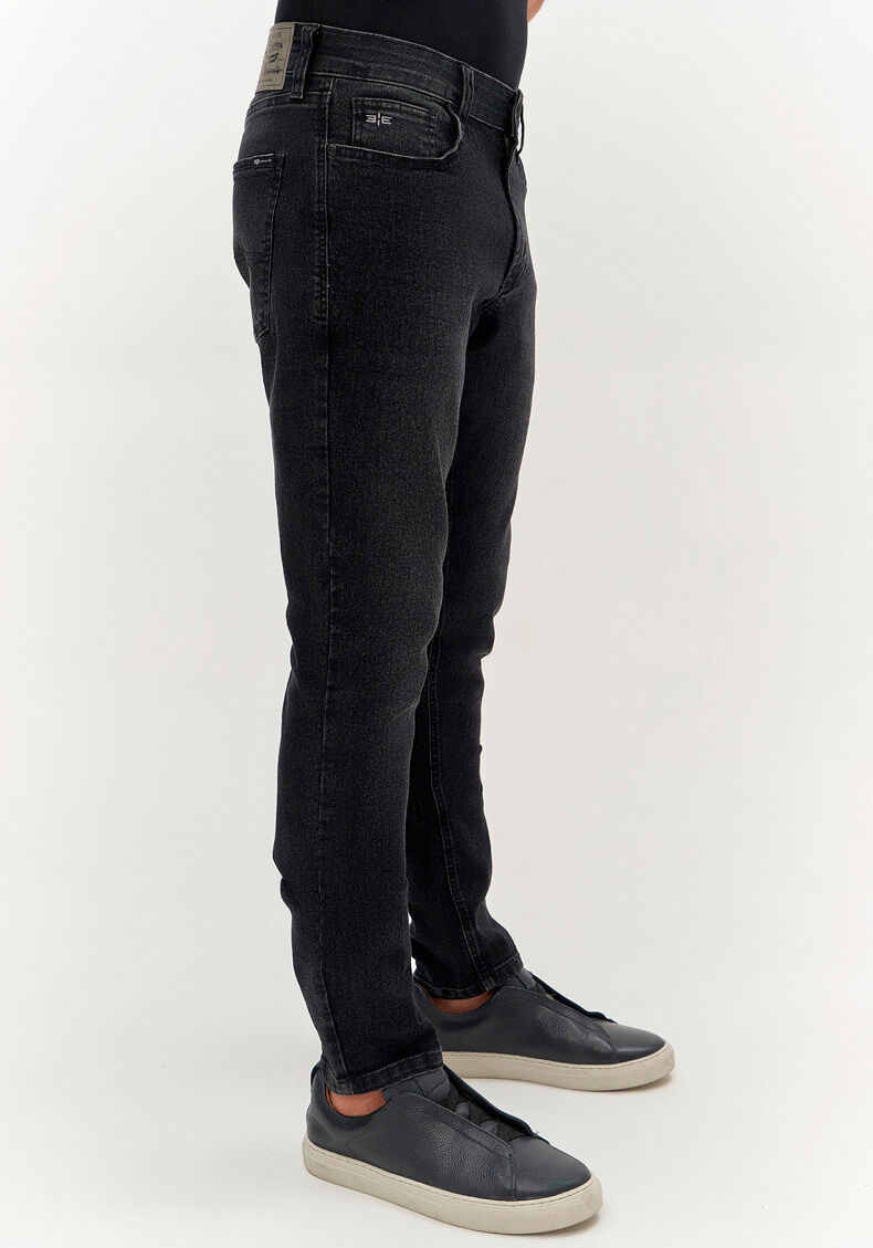 Cal&ccedil;a Jeans Masculina Skinny Preta Estonada, PRETO REATIVO, large.