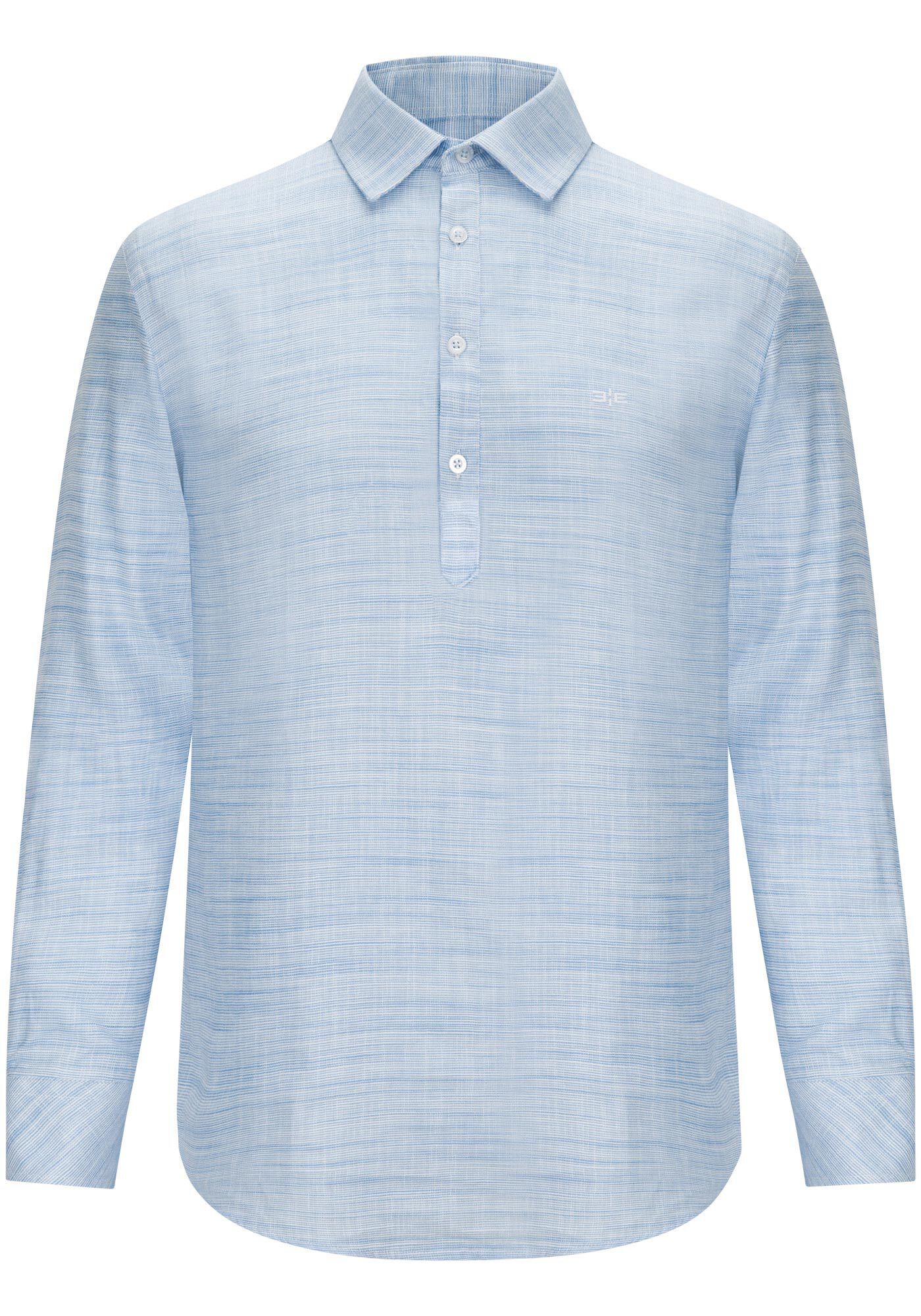 Camisa Bata Masculina Slim Fit em Flam&ecirc; Org&acirc;nico, AZUL BRUMA, large.