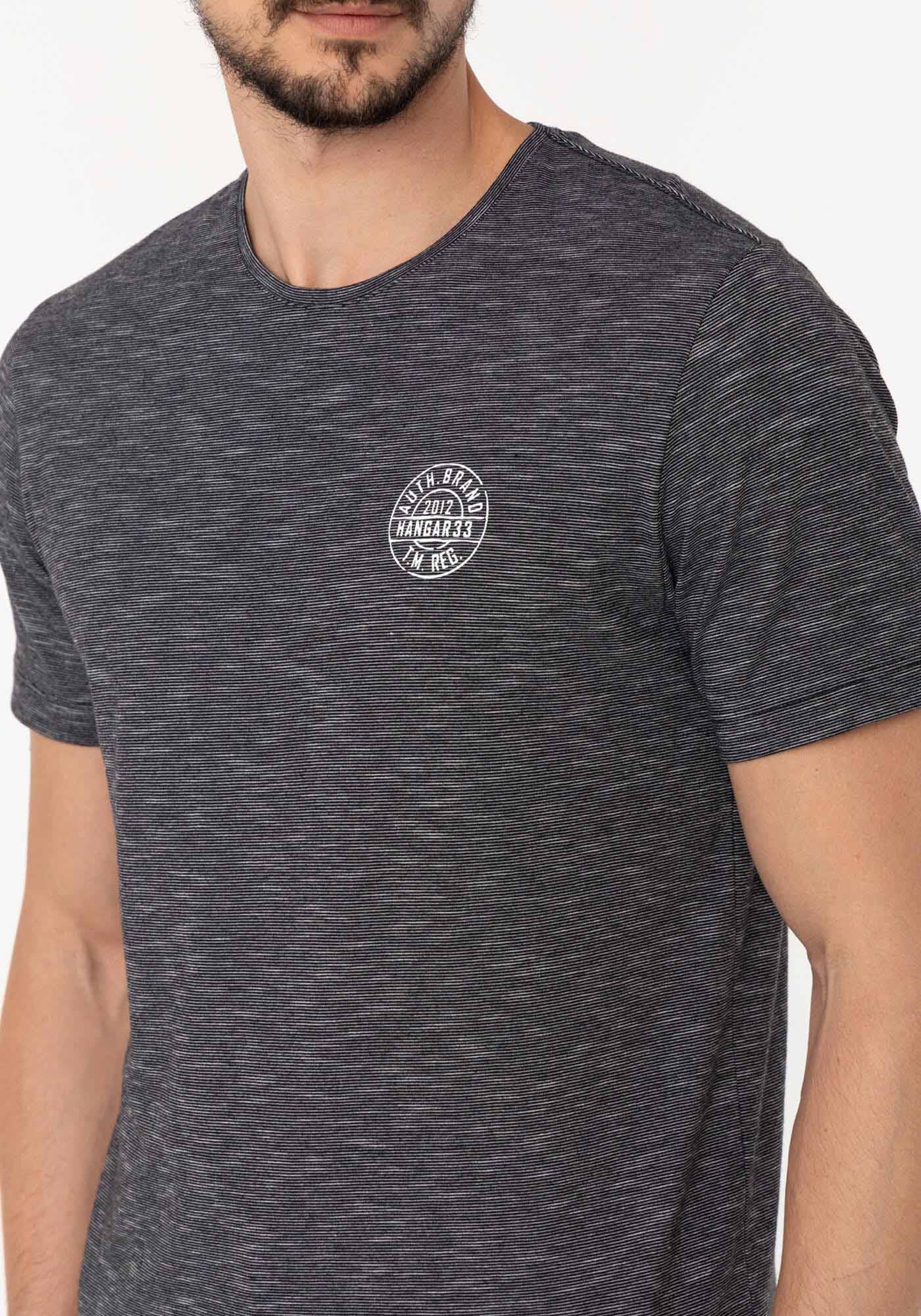 Camiseta De Mangas Curtas Em Malha Listrada Flam&ecirc;, PRETO, large.