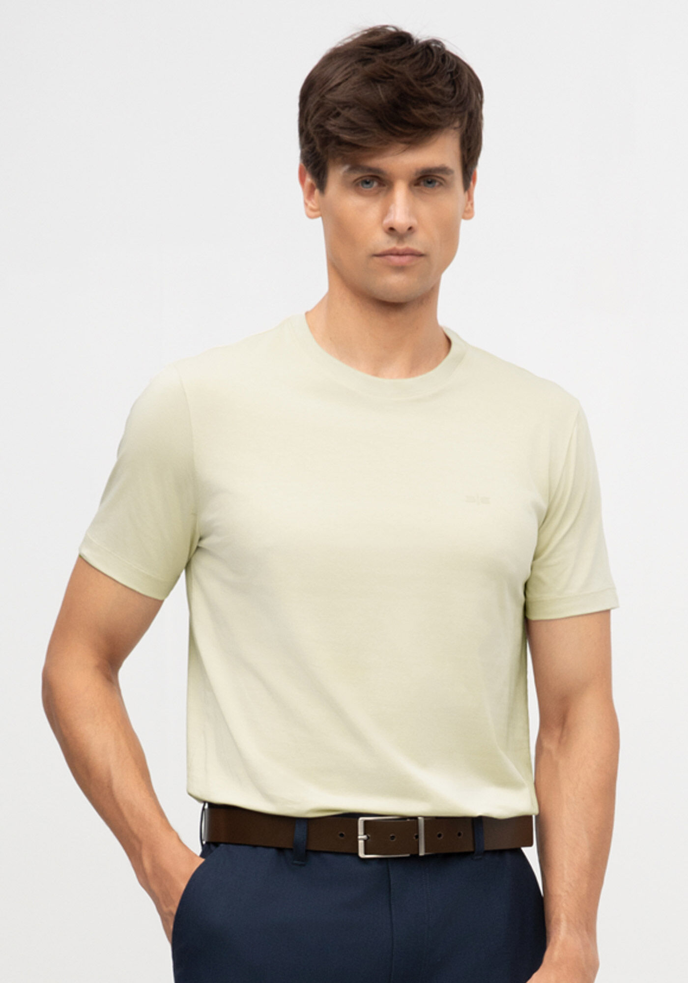 Camiseta Masculina Manga Curta em Malha Cotton, BEGE SYSTEM, large.