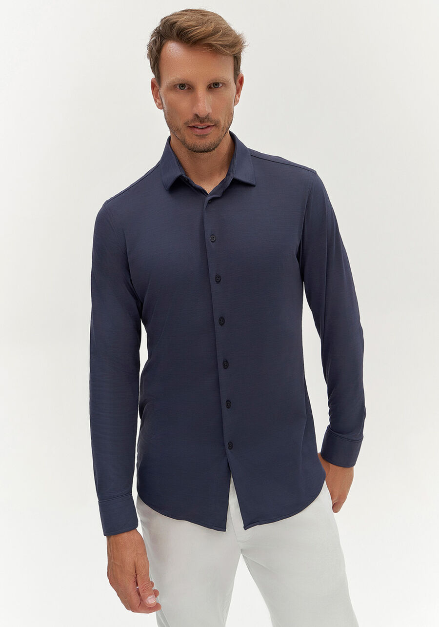 Camisa Masculina Slim Fit Com Mangas Longas E Proteção Solar, MARINHO ACTION. Camisa Masculina Slim Fit Com Mangas Longas E Proteção Solar, MARINHO ACTION, large.