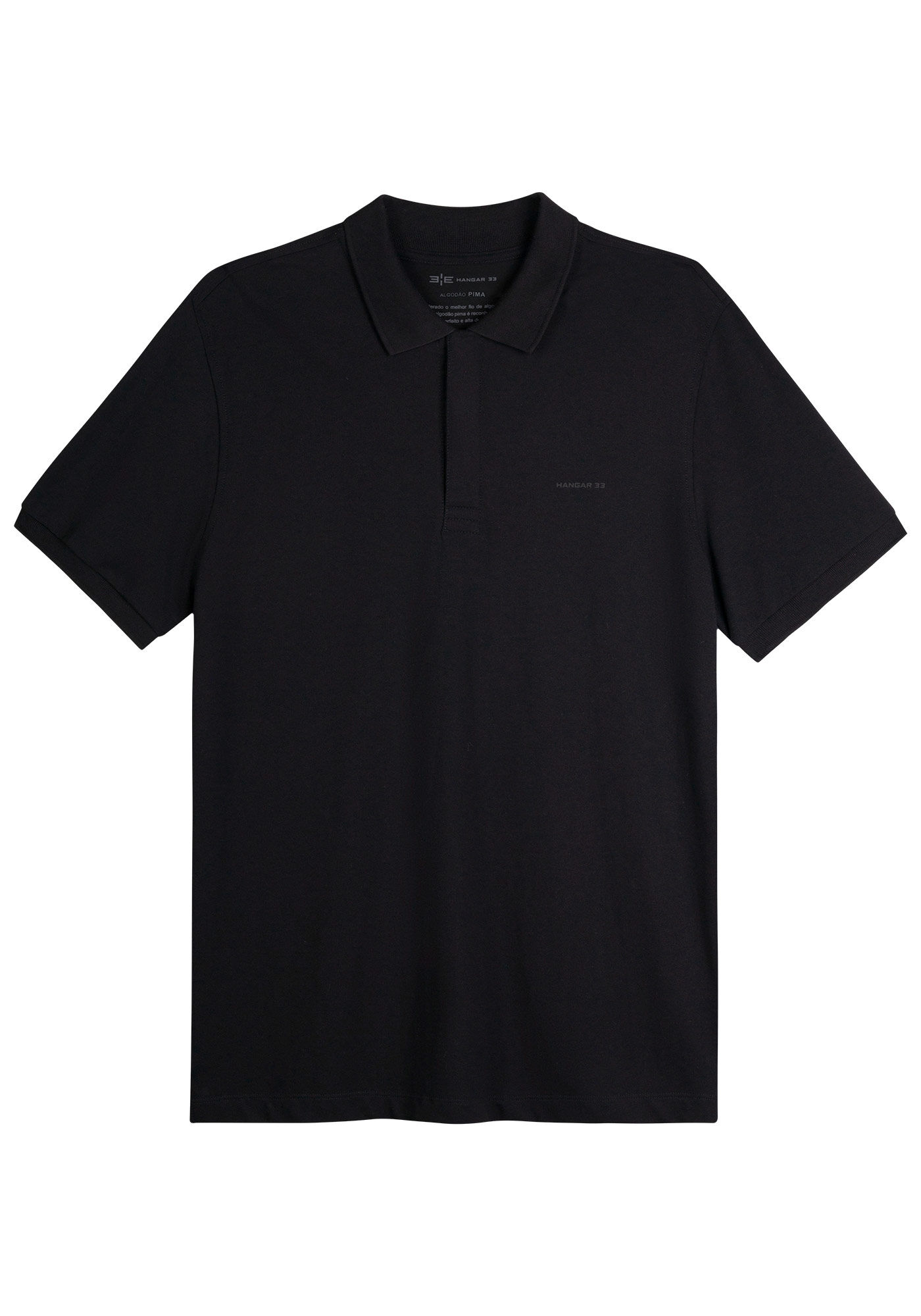 Camisa Polo Masculina em Malha Pima, PRETO REATIVO, large.