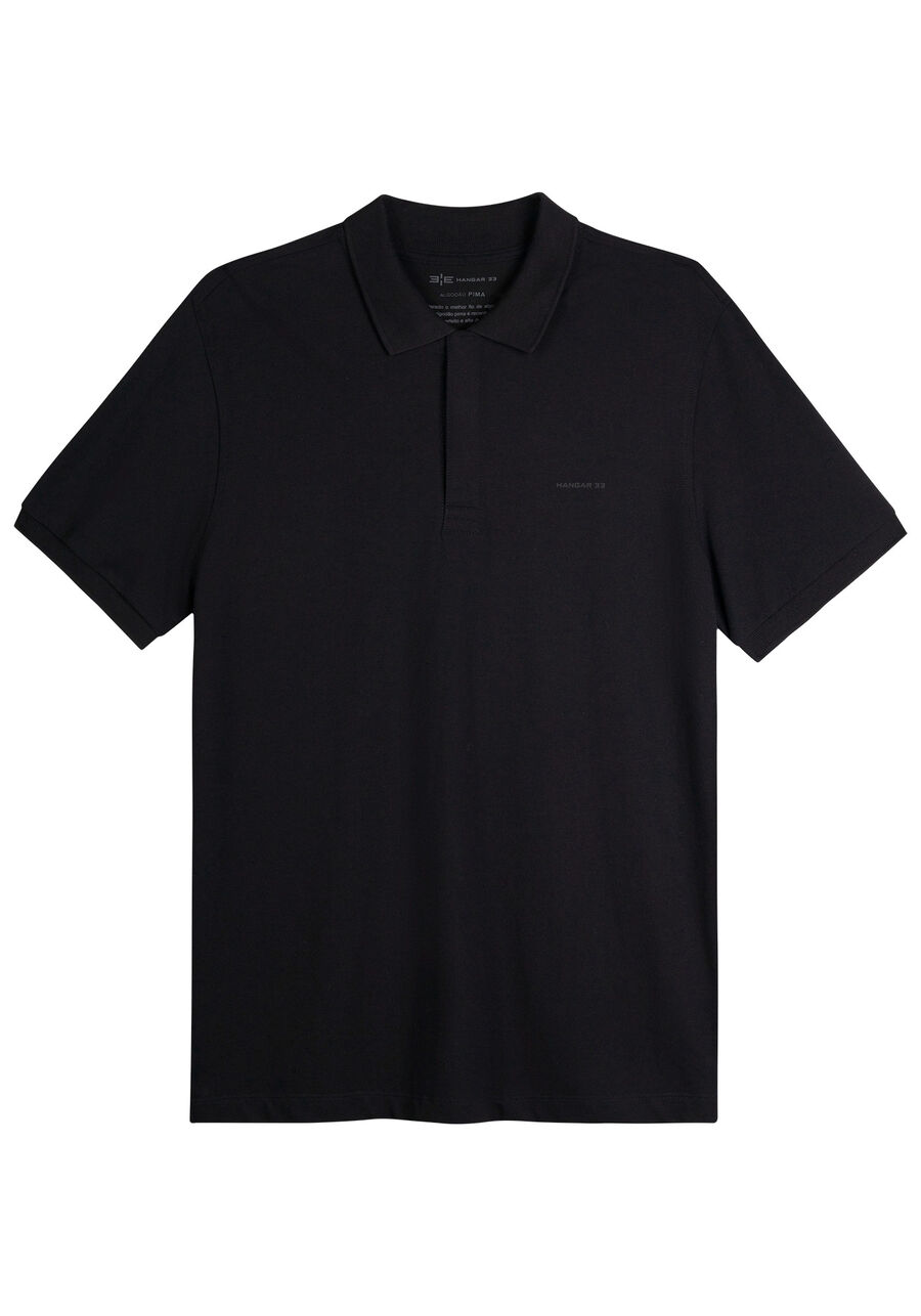 Camisa Polo Masculina em Malha Pima, PRETO REATIVO. Camisa Polo Masculina em Malha Pima, PRETO REATIVO, large.