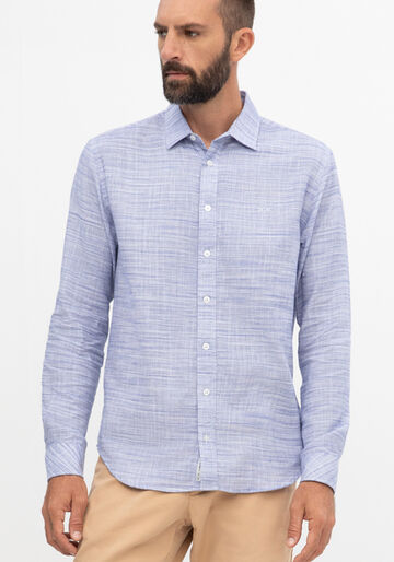 Camisa Masculina Slim Fit em Tecido Flamê Orgânico, AZUL OMEGA. Camisa Masculina Slim Fit em Tecido Flamê Orgânico, AZUL OMEGA, large.