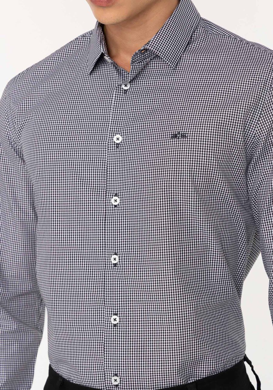 Camisa Masculina De Mangas Longas Slim Fit Com Fio Egípcio, PRETO. Camisa Masculina De Mangas Longas Slim Fit Com Fio Egípcio, PRETO, large.
