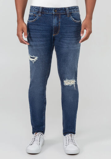 Calça Jeans Masculina Skinny Destroyed, JEANS, large.