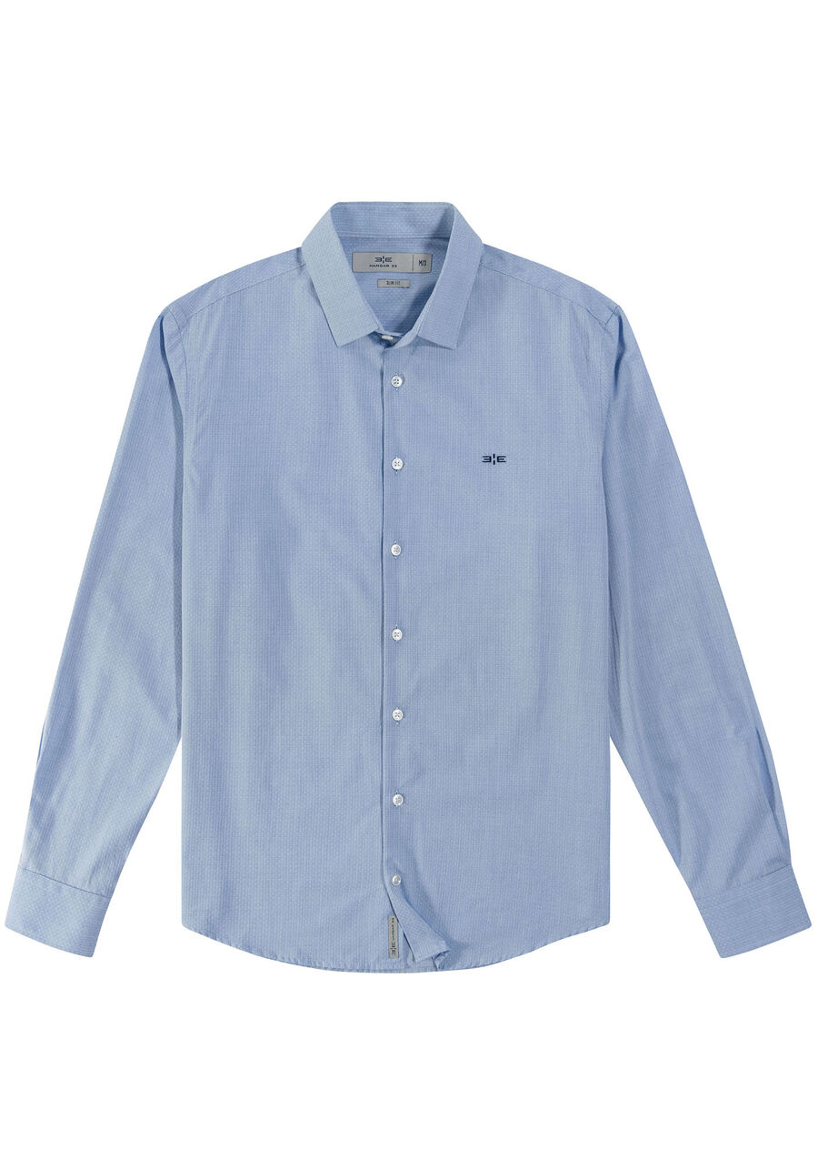Camisa Manga Longa Slim Fit em Tecido Jacquard, AZUL CUBAN. Camisa Manga Longa Slim Fit em Tecido Jacquard, AZUL CUBAN, large.