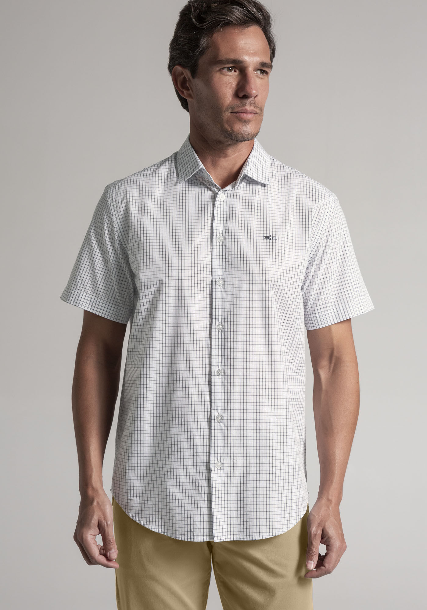 Camisa Manga Curta Masculina Comfort Fio Eg&iacute;pcio, BRANCO, large.