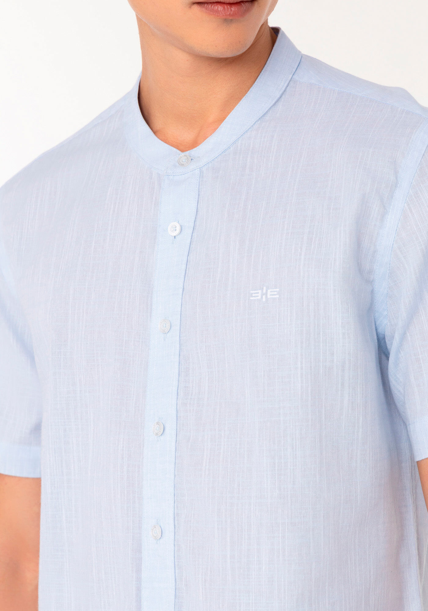 Camisa Com Manga Curta E Gola Padre Slim Fit Em Tecido Flam&ecirc;, AZUL BRIGHT, large.