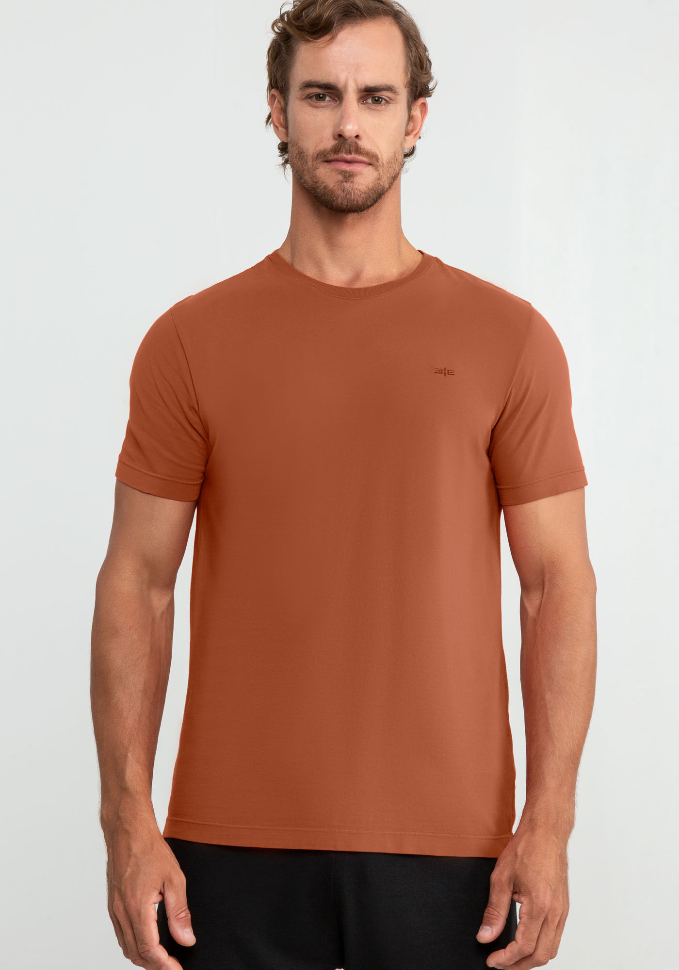 Camiseta Masculina em Malha com Manga Curta, LARANJA, large.