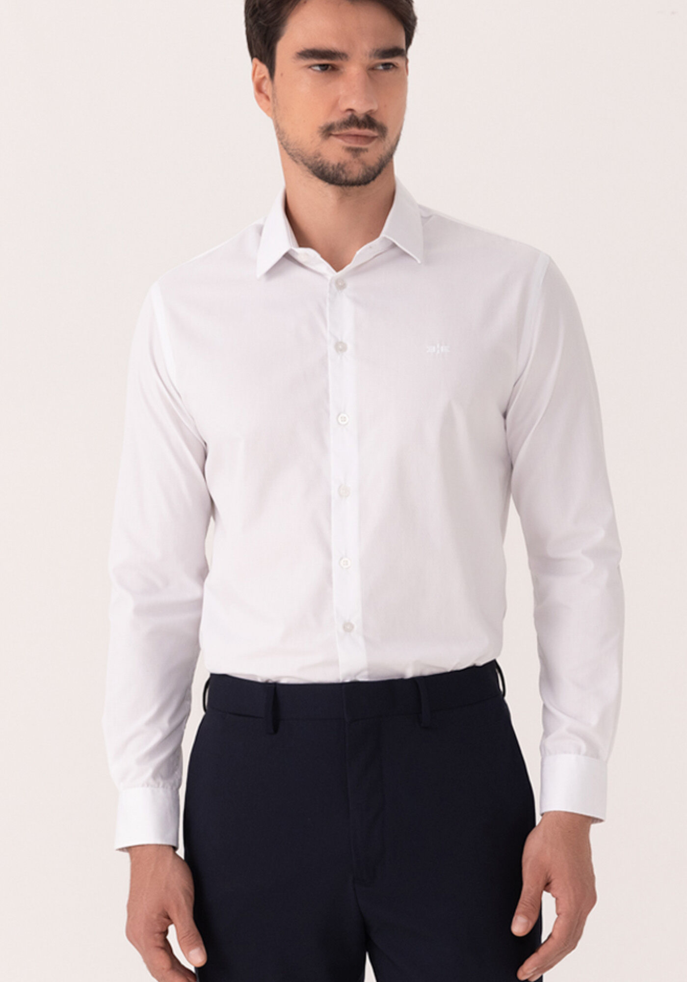 Camisa De Mangas Longas Em Tecido De Algod&atilde;o, BRANCO, large.