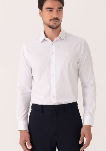 Camisa De Mangas Longas Em Tecido De Algodão, BRANCO. Camisa De Mangas Longas Em Tecido De Algodão, BRANCO, large.