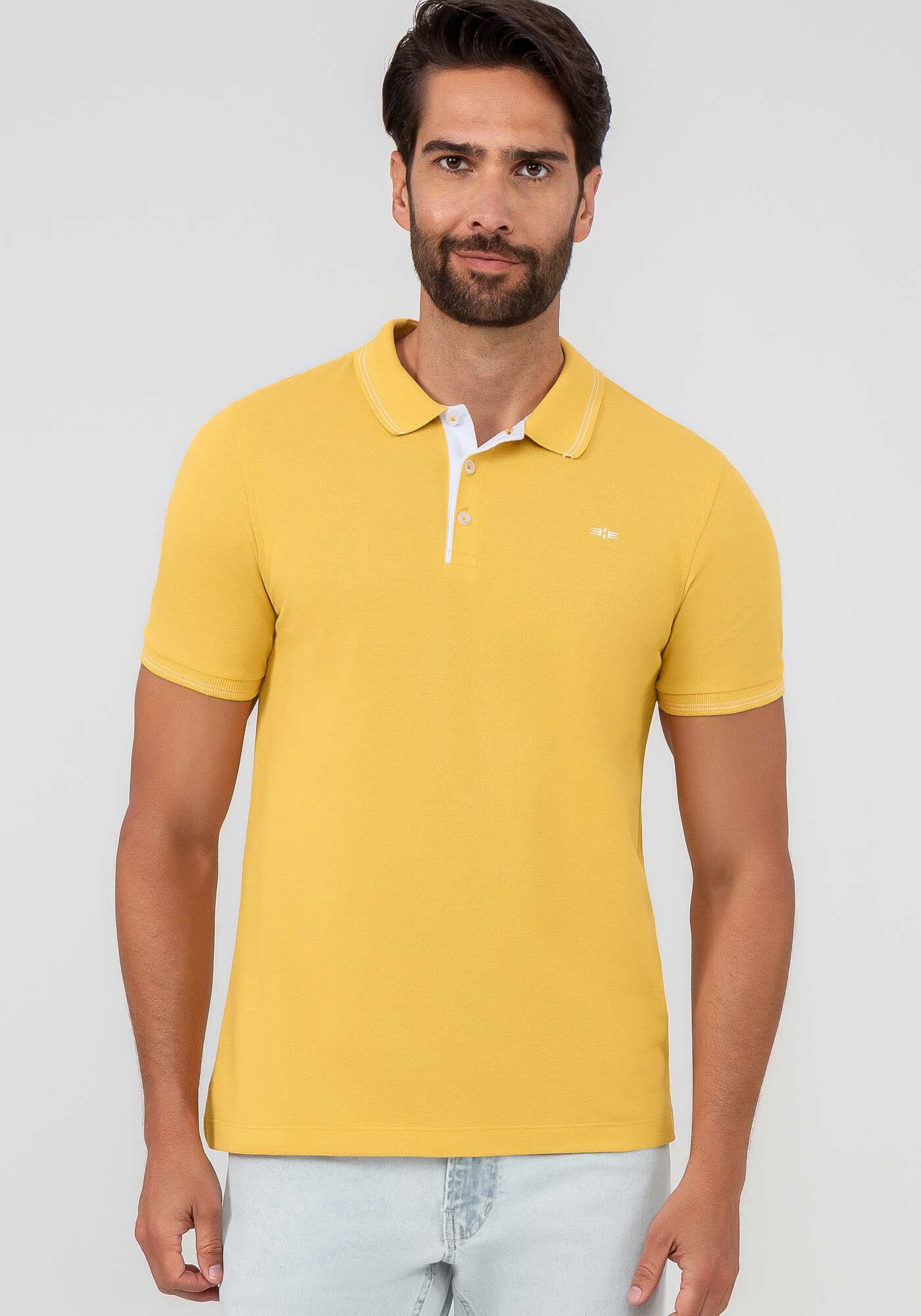 Camisa Polo Masculina em Malha Piquet, AMARELO GAUDI, large.